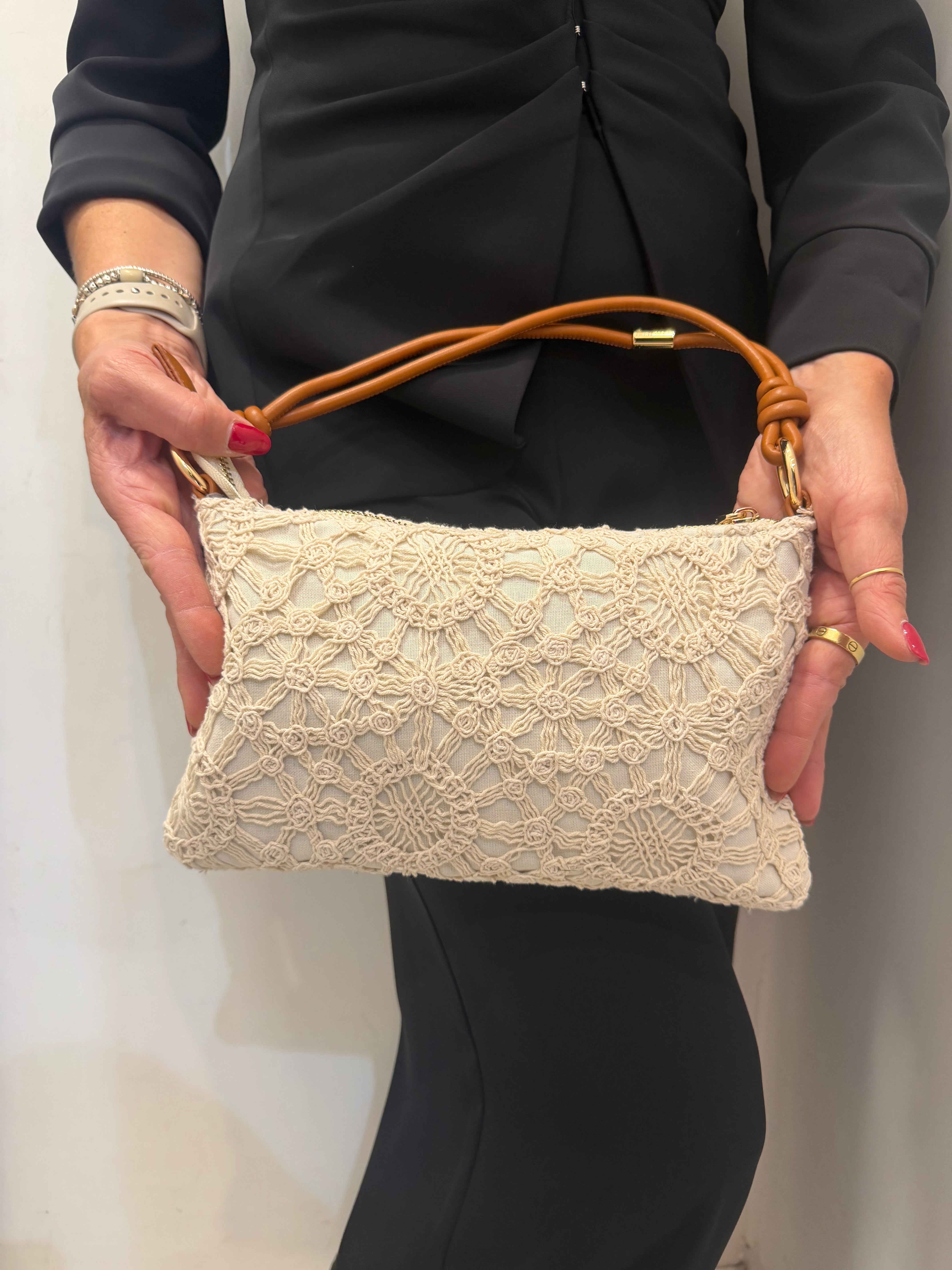 Mini bag in crochet con zip manico e tracolla Emisphere