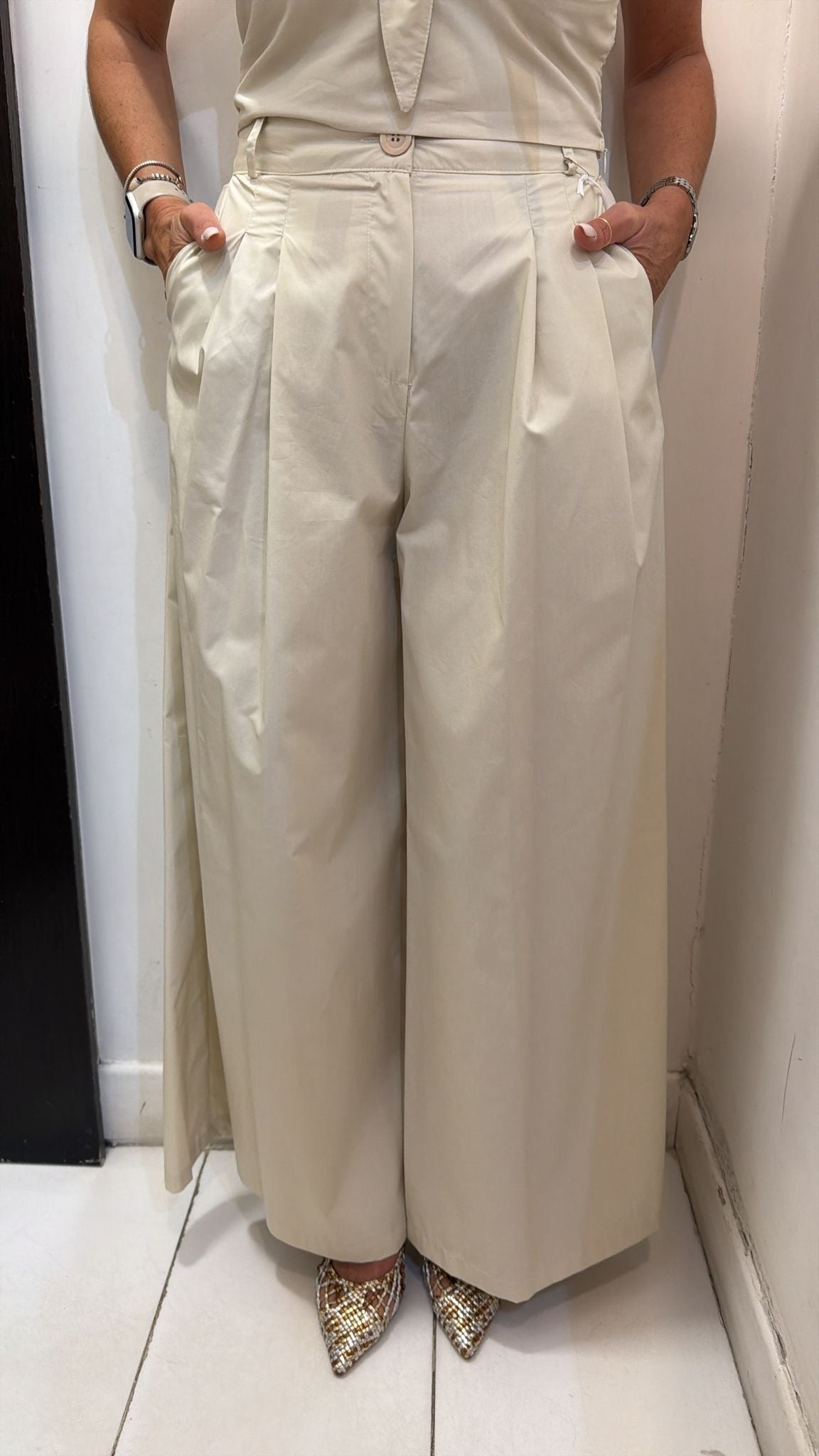 Pantaloni palazzo con pinces in cotone Imperial