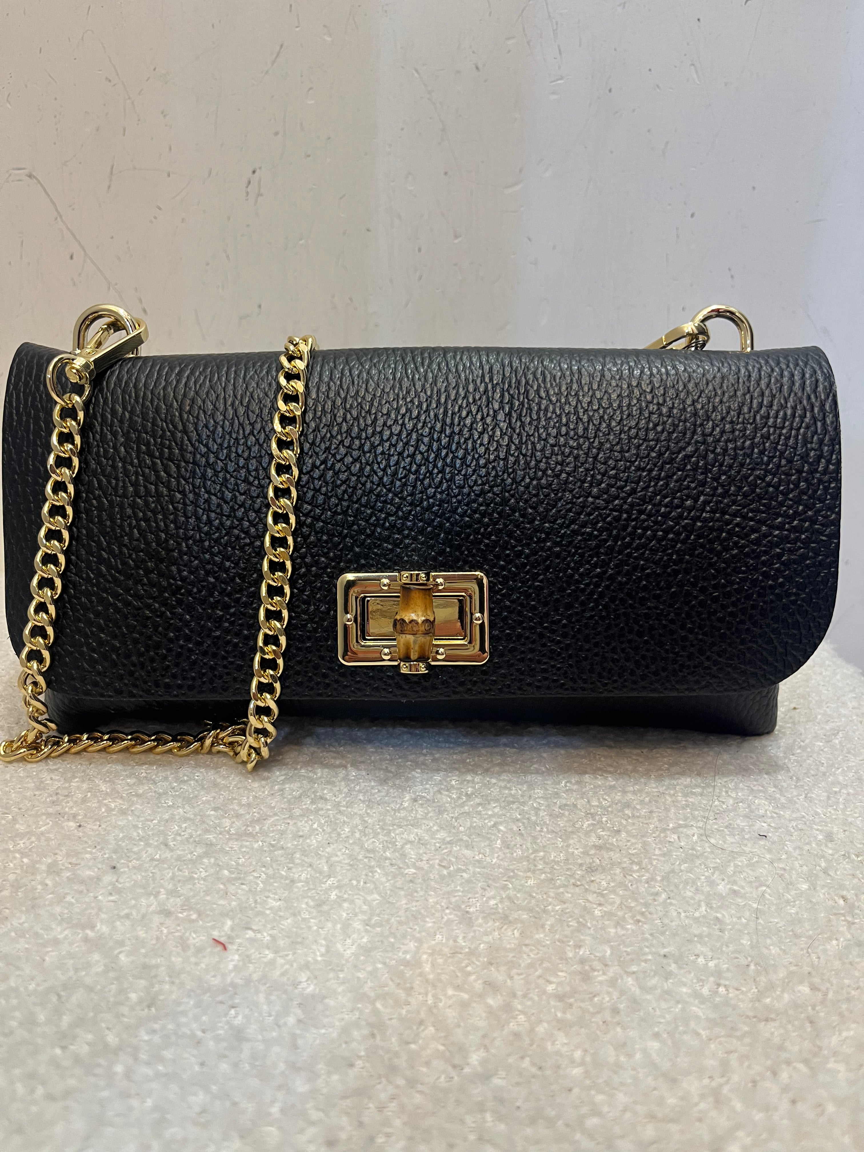 Pochette con Alamari Bambù e tracolla Catena oro