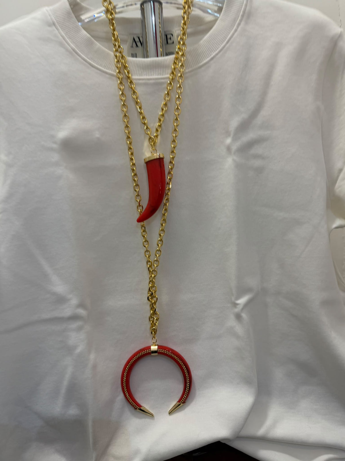Collana doppia catena lunga  corno e luna