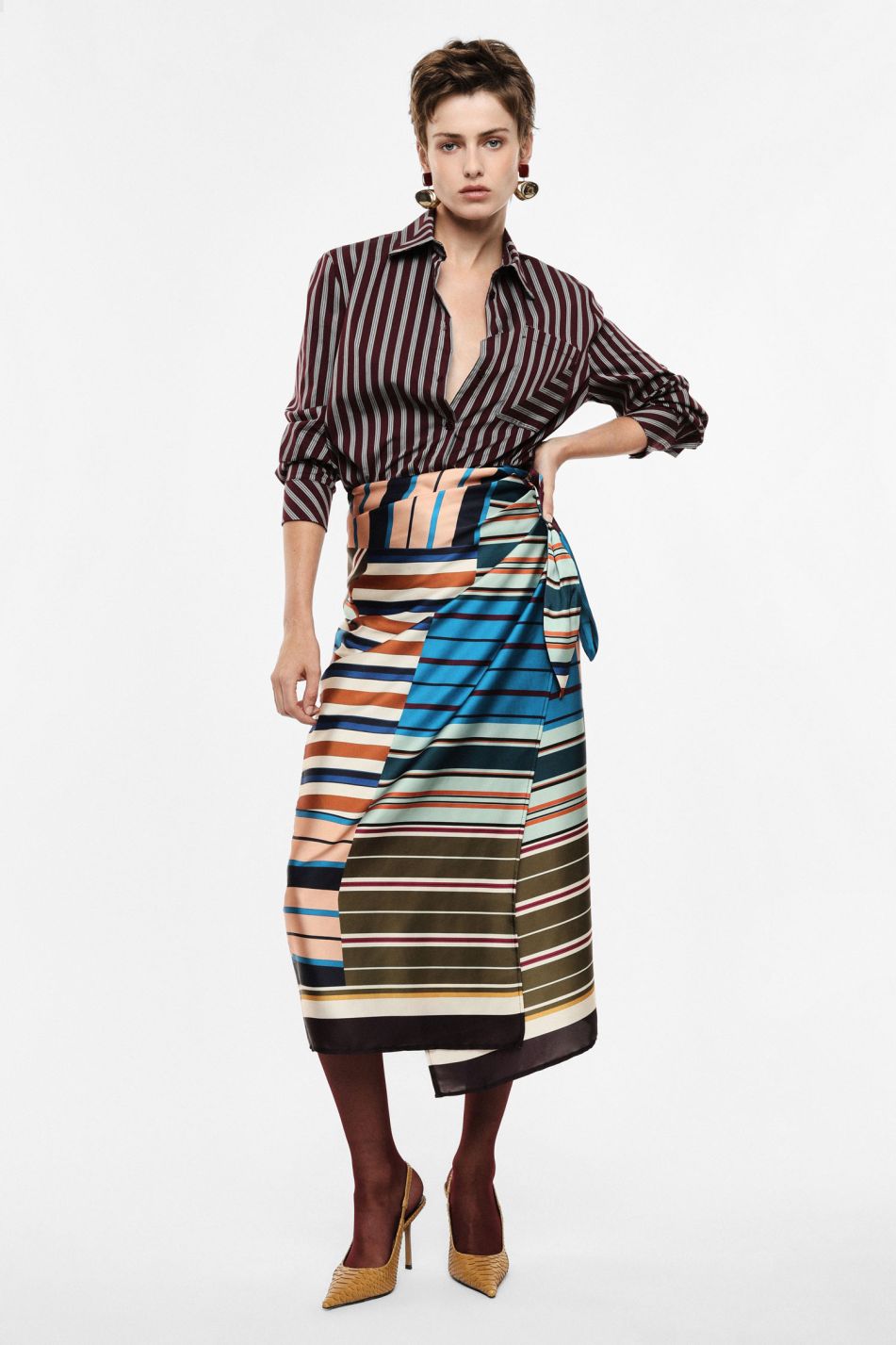 Gonna lunga a righe multicolore con nodo laterale Imperial