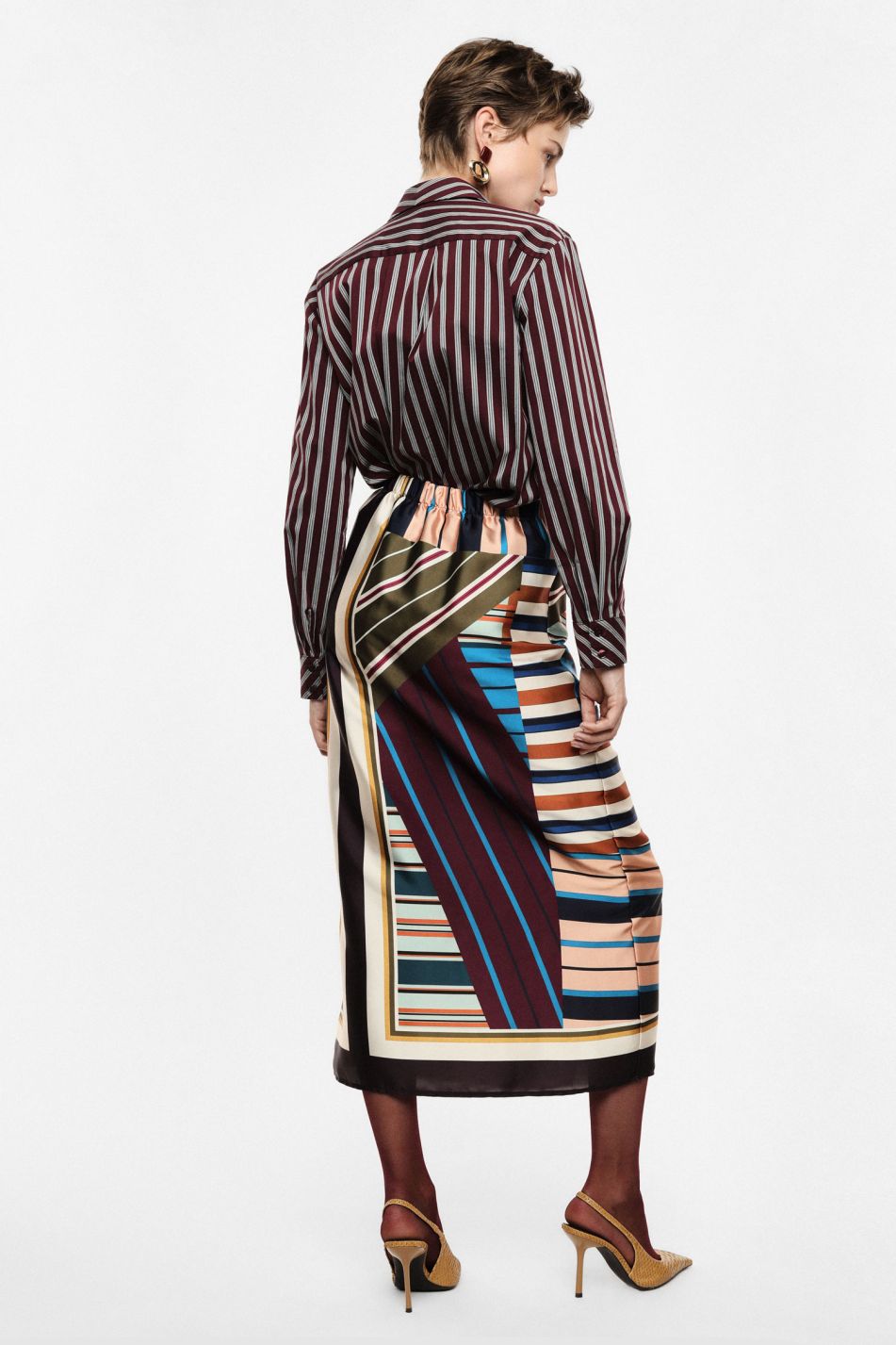 Gonna lunga a righe multicolore con nodo laterale Imperial