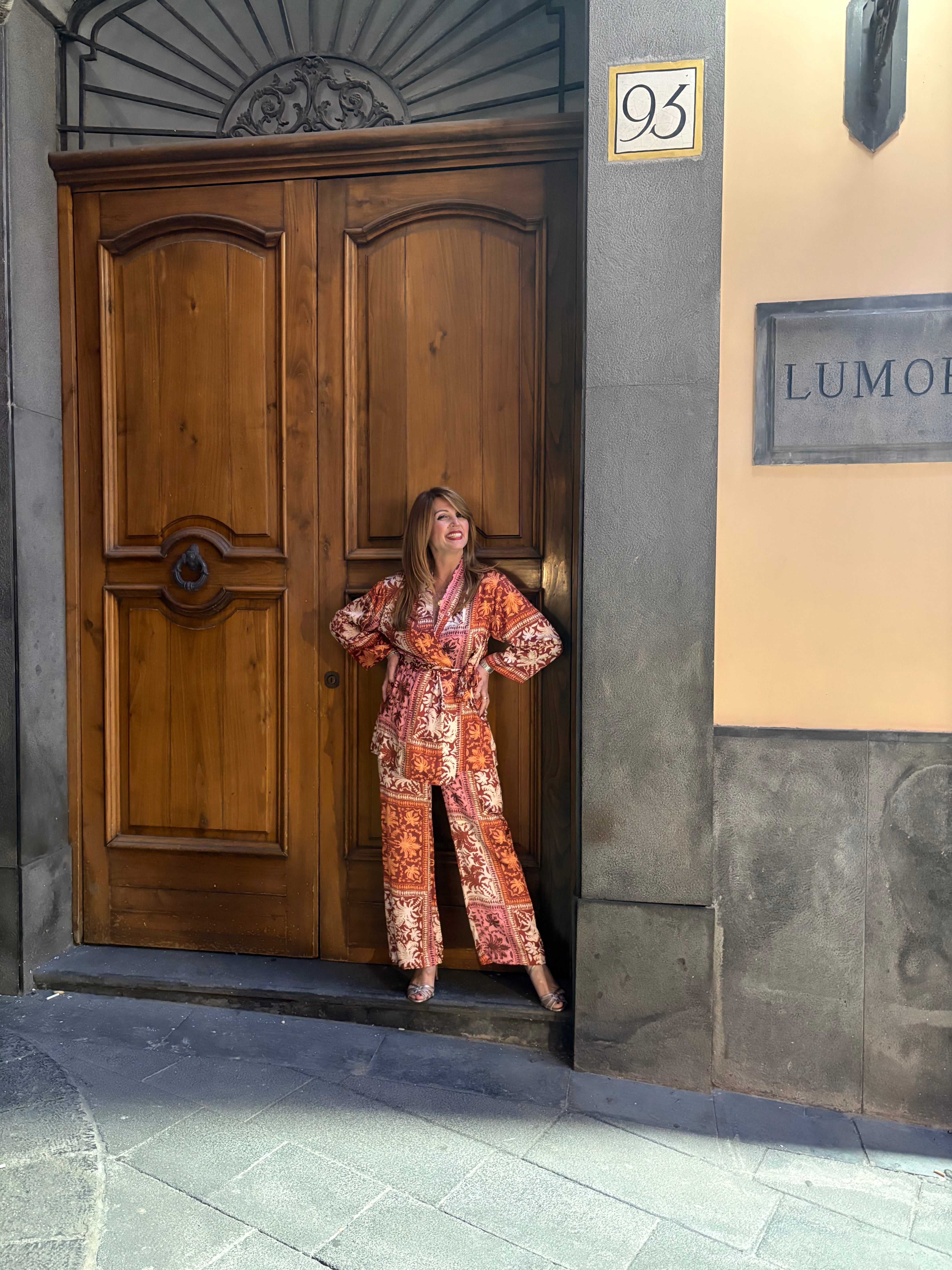 Pantalone palazzo in raso stampato Hanita