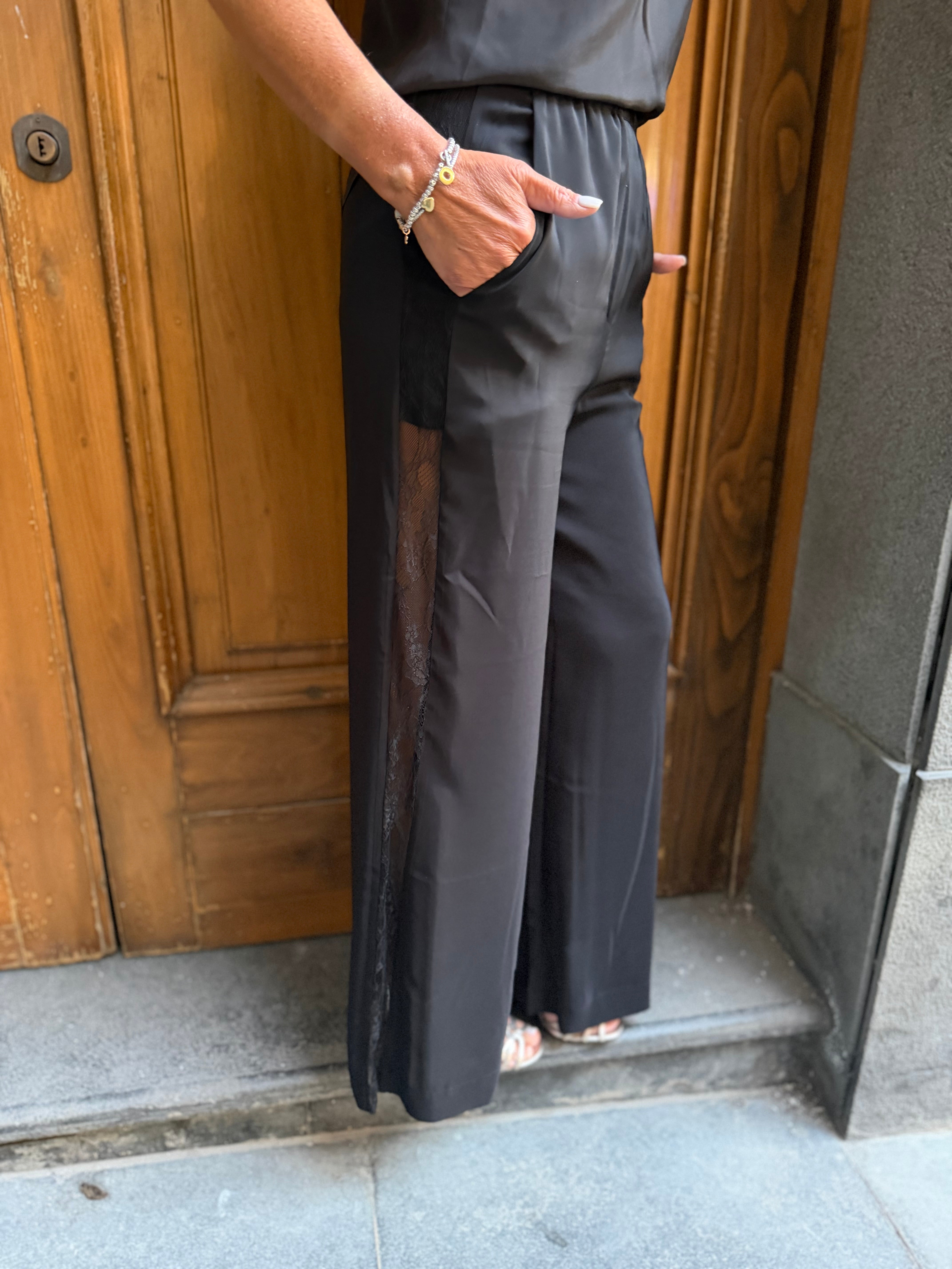 Pantaloni in seta con inserti in pizzo Icona