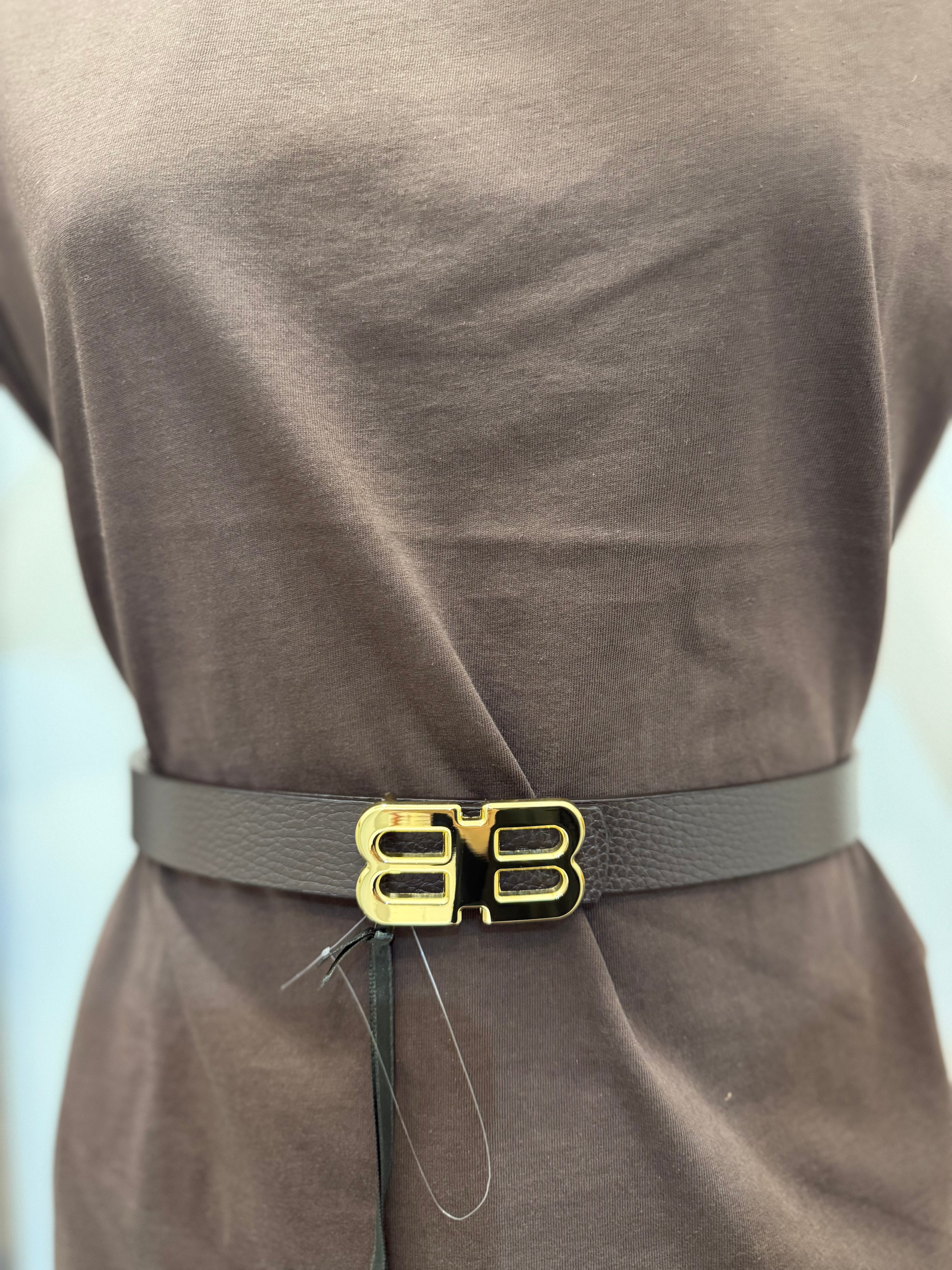 Cintura B2B in pelle con fibbia oro Emisphere