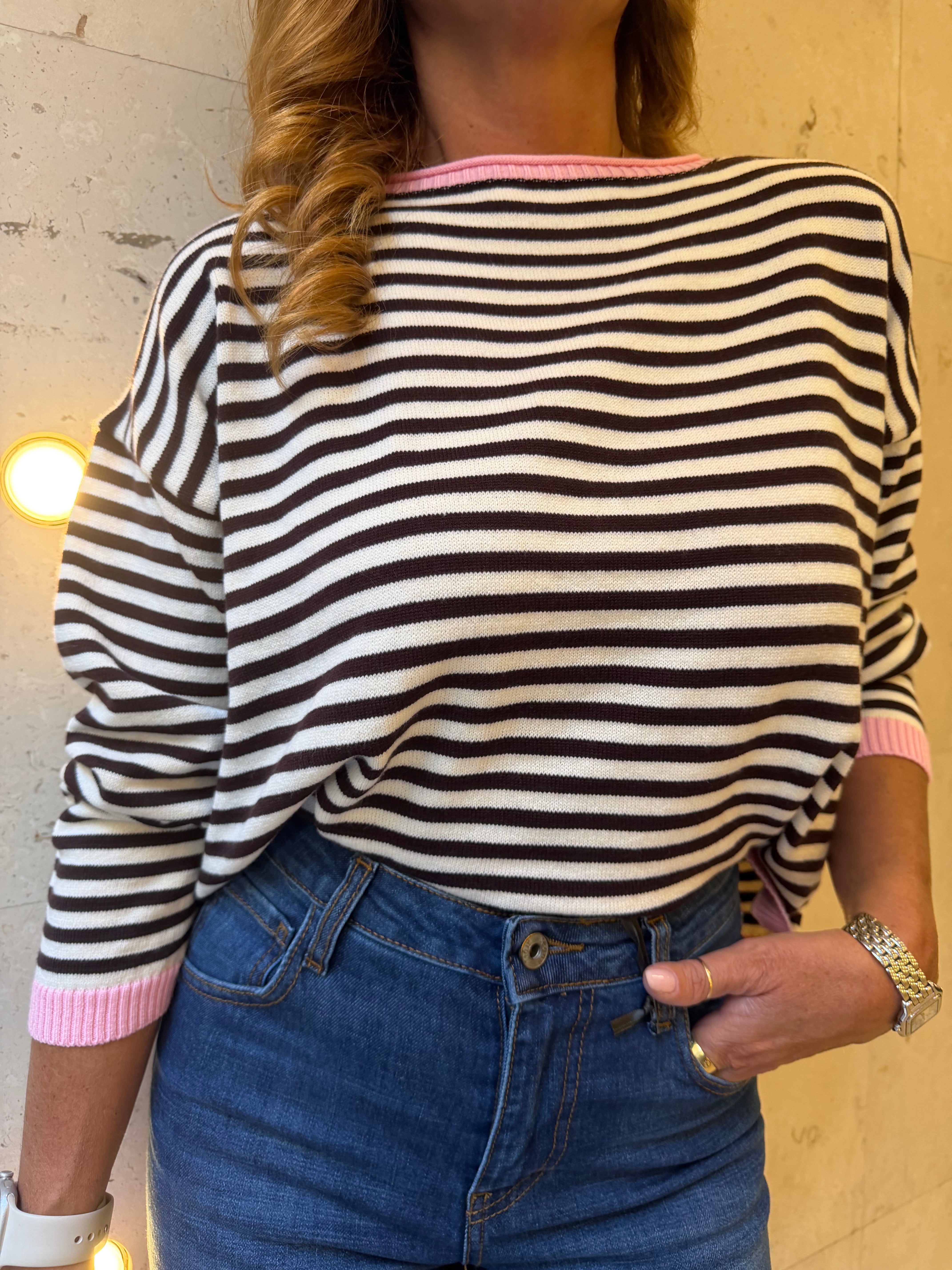Maglia a righe con girocollo a contrasto Emisphere