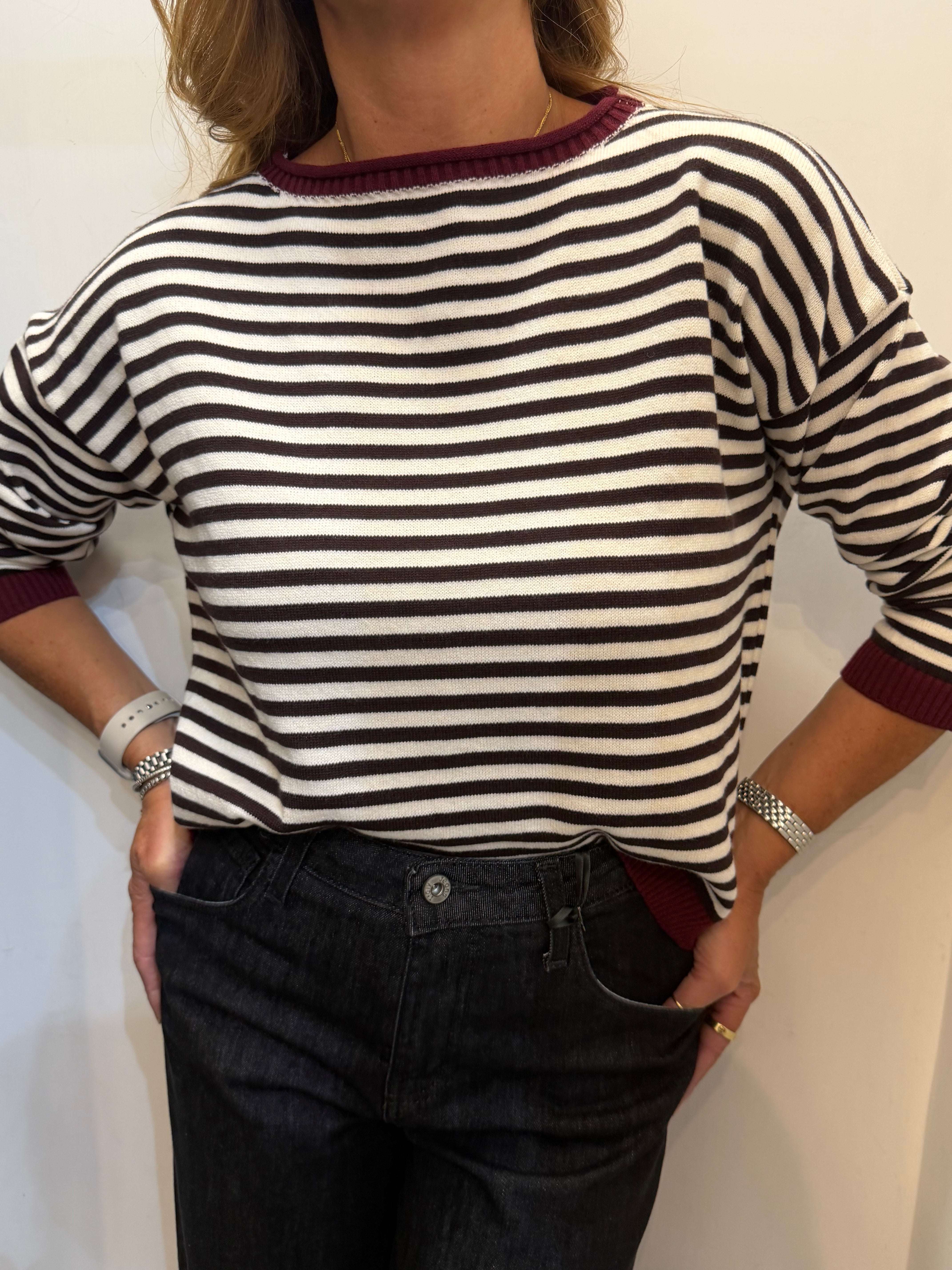 Maglia a righe con girocollo a contrasto Emisphere
