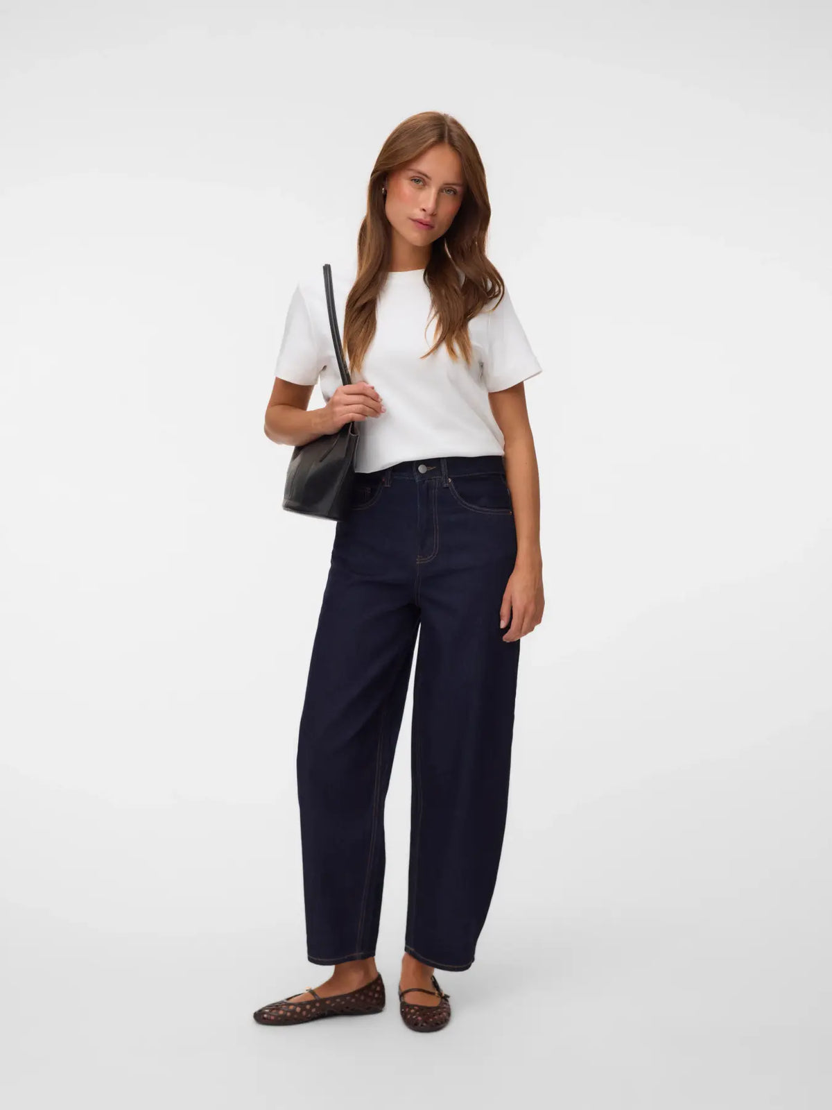 Jeans barrel a vita alta dark blue Vero Moda