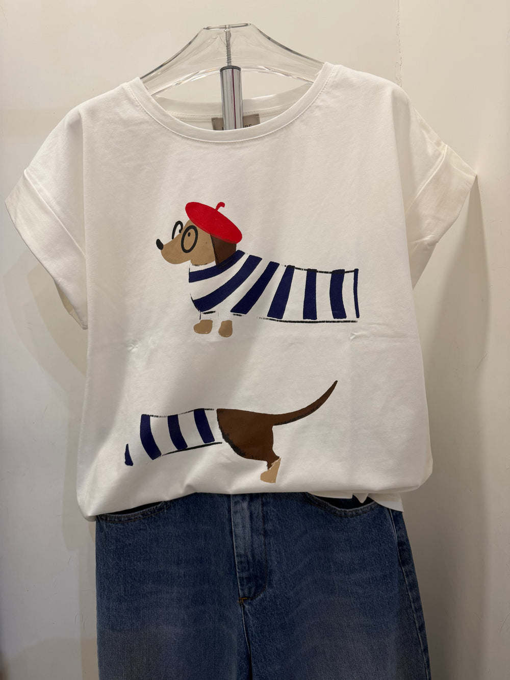 T-shirt con stampa in cotone Bassotto a righe Emisphere