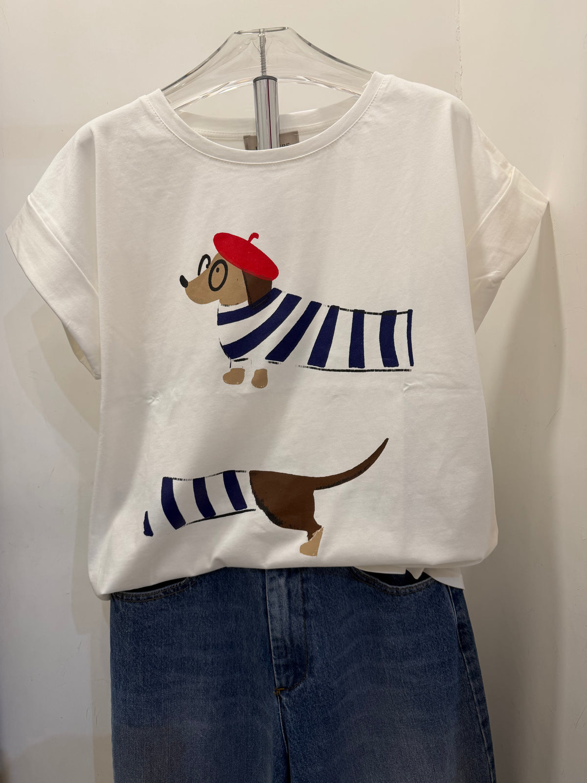 T-shirt con stampa in cotone Bassotto a righe Emisphere
