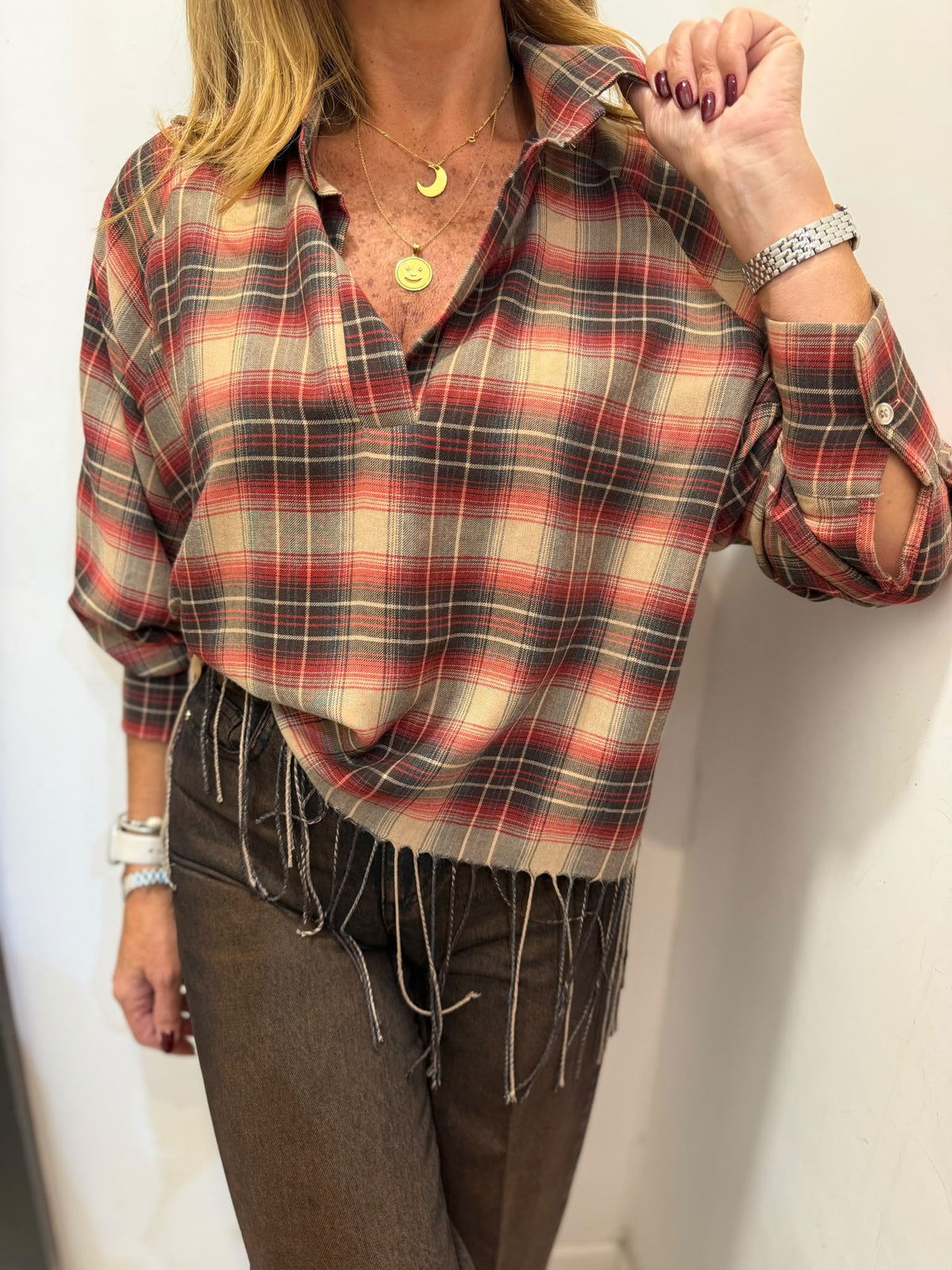 Camicia check con frange Emisphere