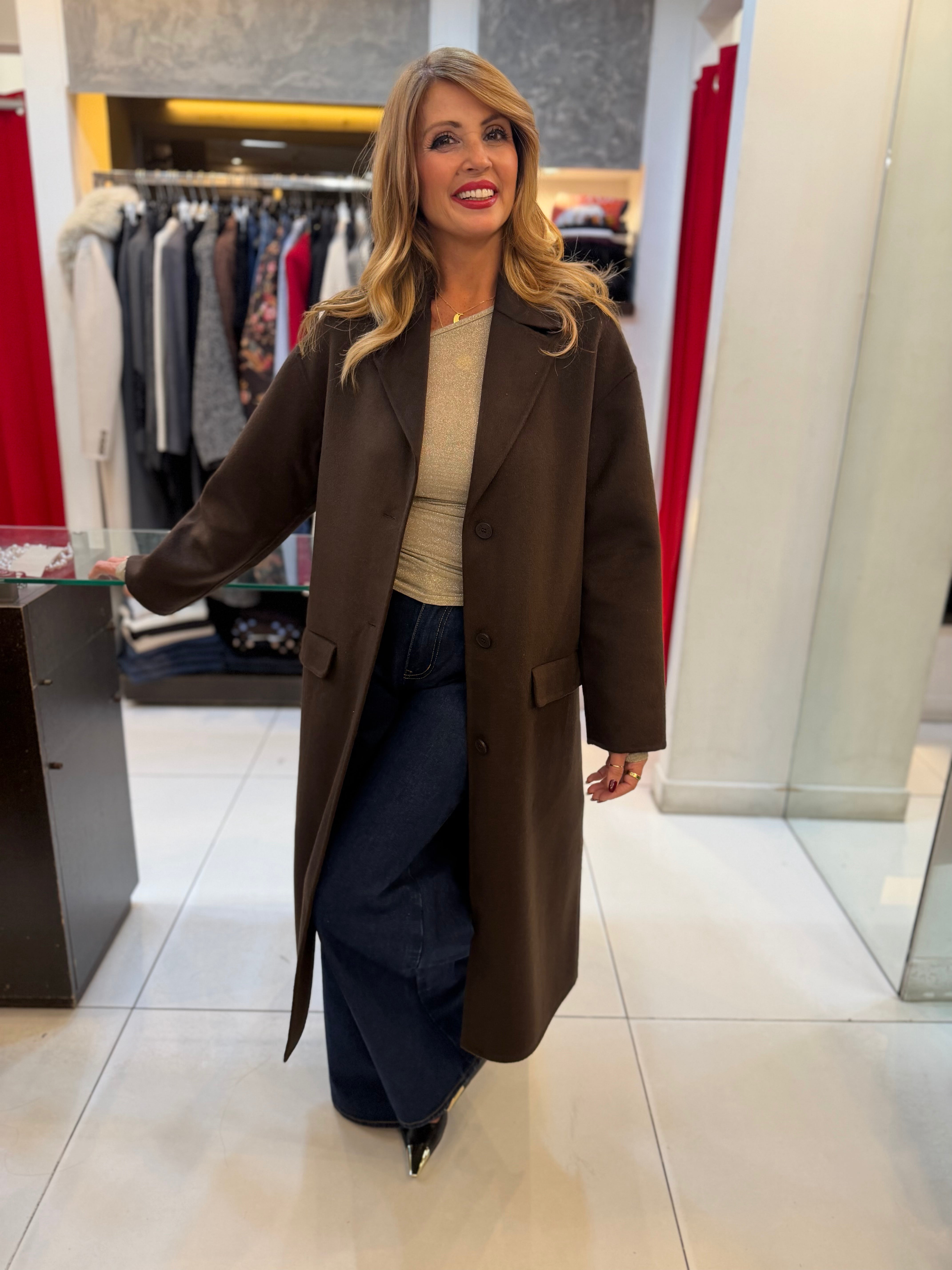 Cappotto lungo monopetto con revers Kaos Collection