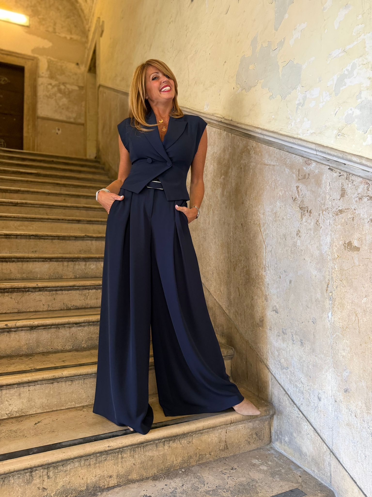Coordinato gilet doppio petto con rever e pantaloni ampi fluidi Imperial