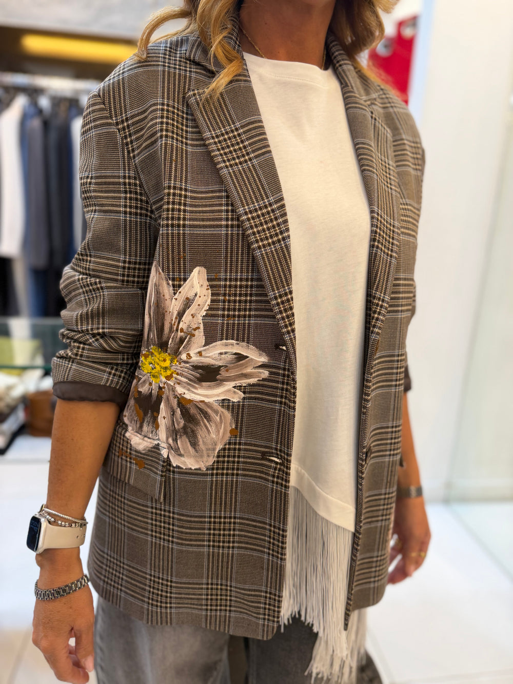 GIACCA IN CHECK CON DETTAGLIO FIORE DIXIE