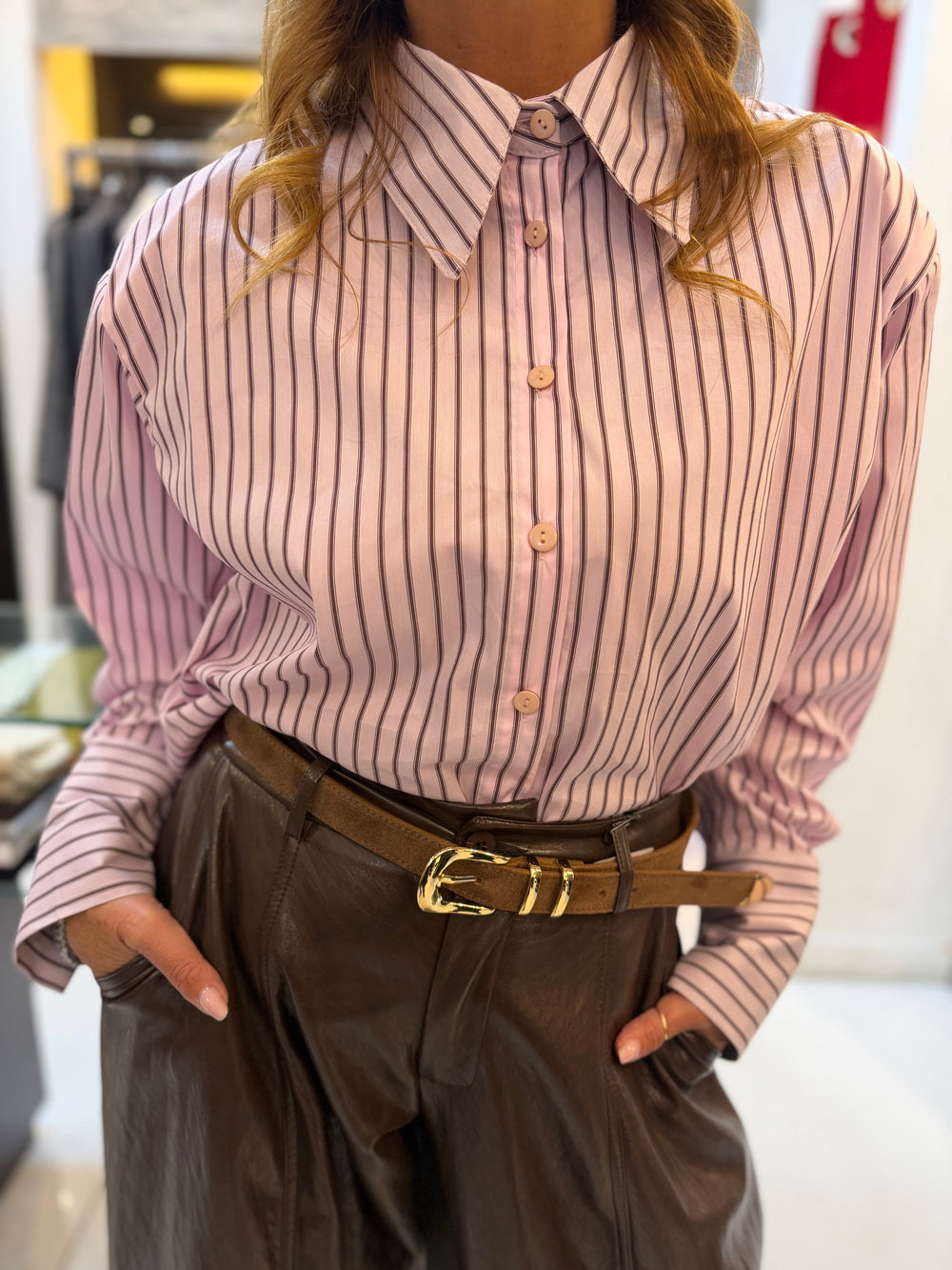 Camicia gessata oversize con spalle strutturate Emisphere
