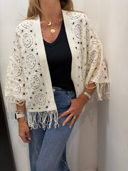 Cardigan in crochet con frange Emisphere