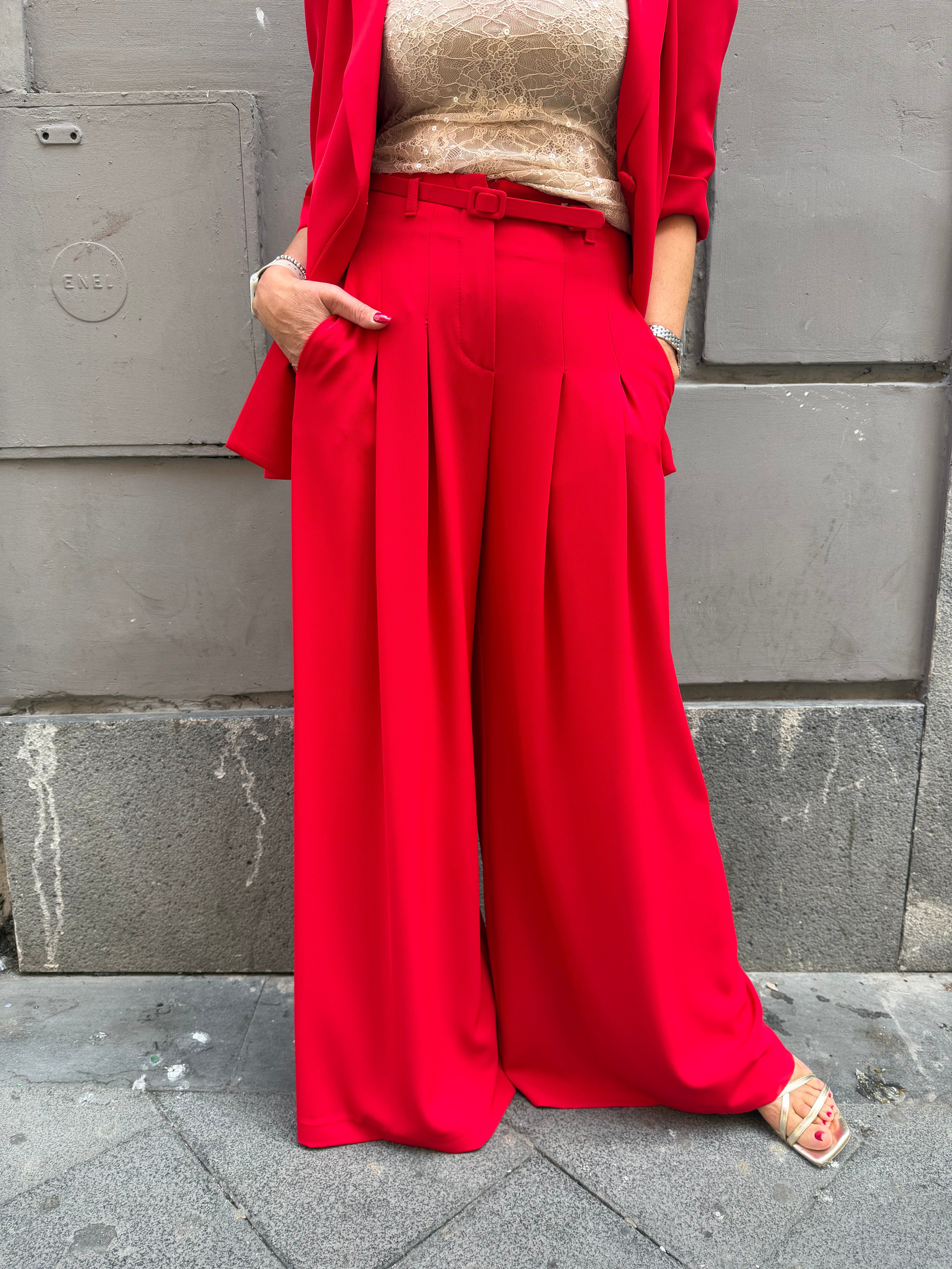 Pantaloni palazzo ampi vita alta con cintura Imperial