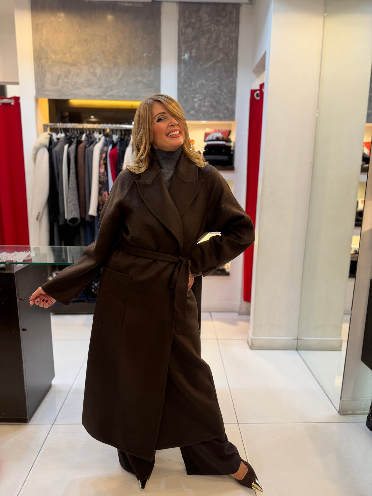 Cappotto lana con cintura senza bottoni Kaos Collection