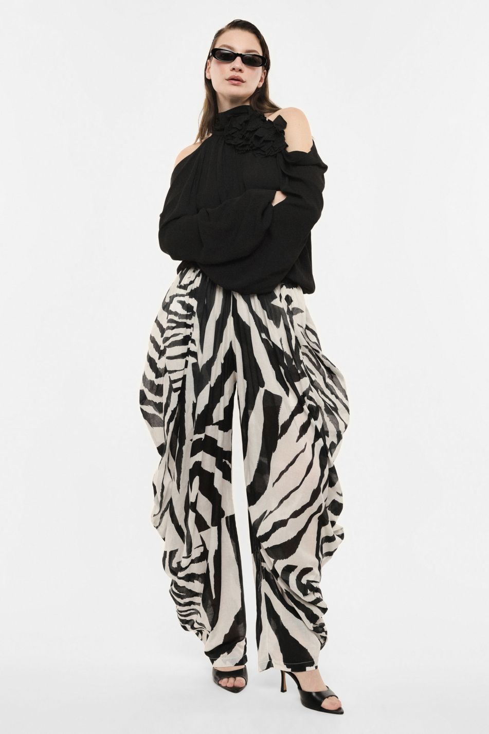 Trousers palazzo stampa grafica effetto drappeggio Imperial