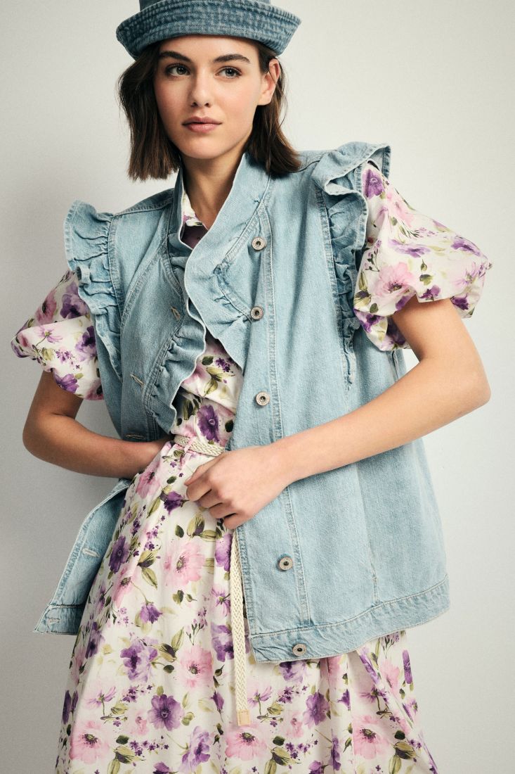 Gilet in denim con rouches Please