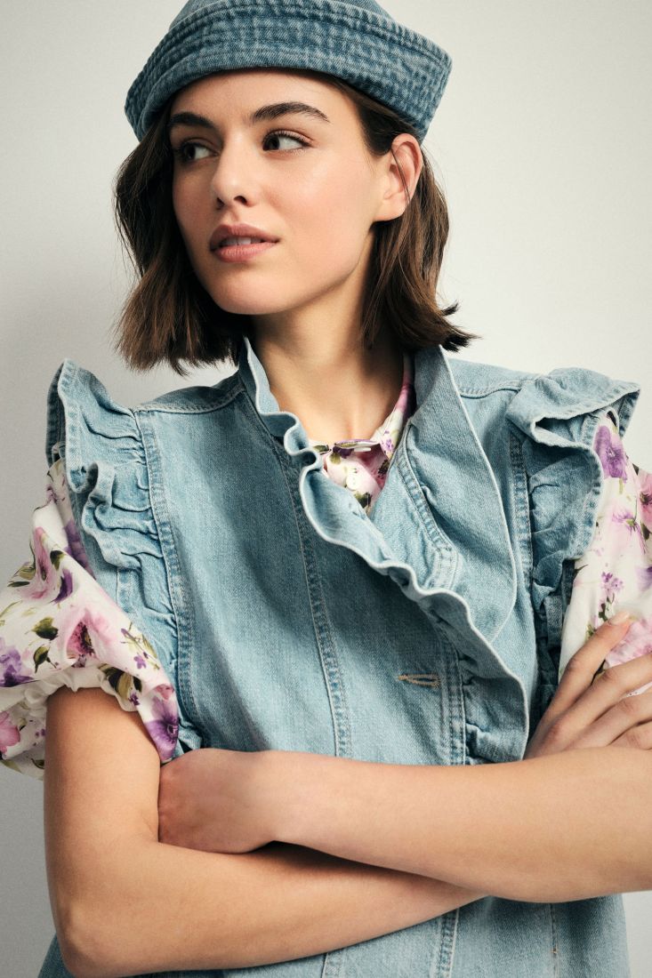 Gilet in denim con rouches Please