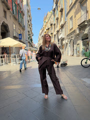 Blusa scollo a V in lino Kaos Donna