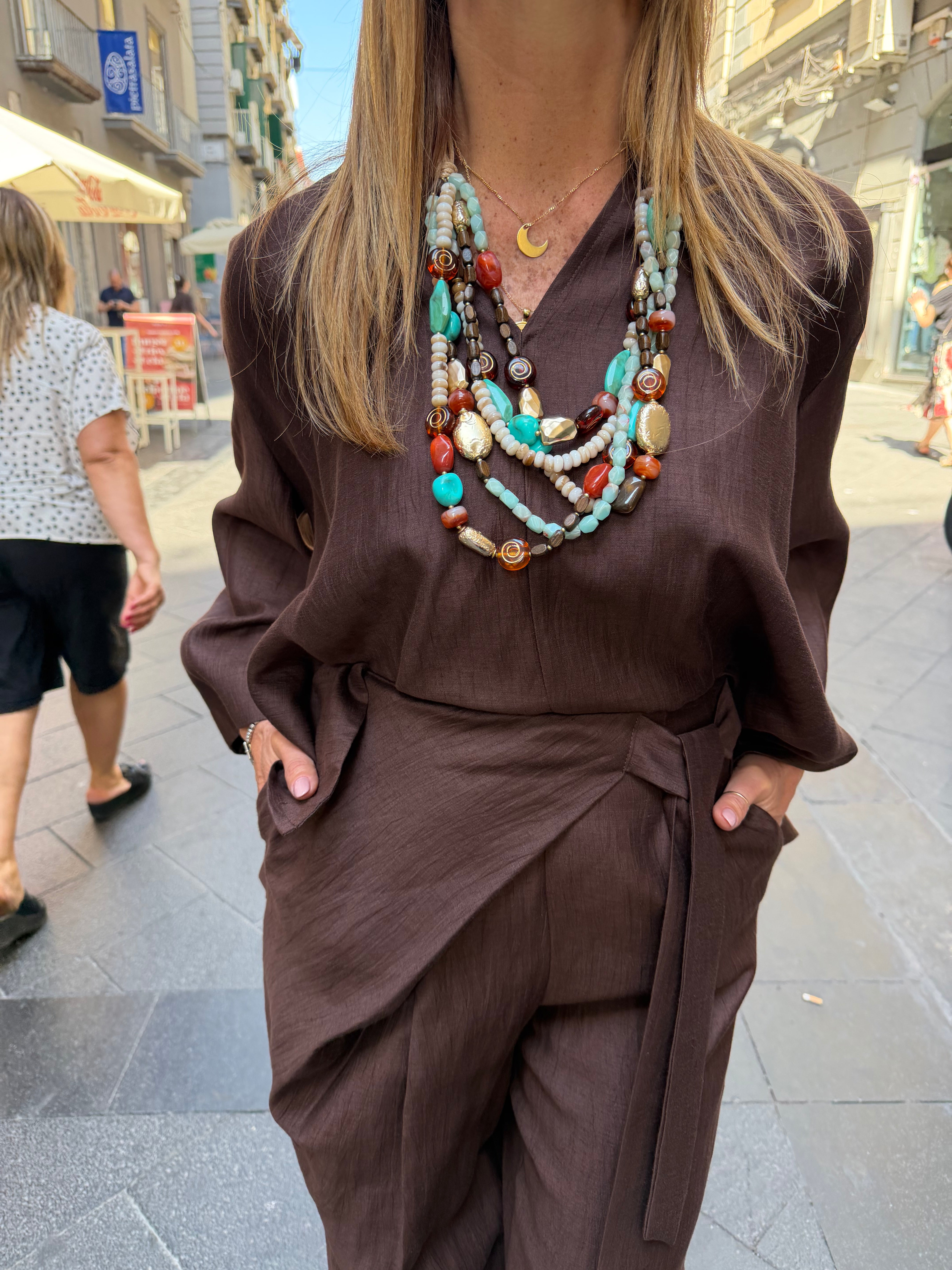 Blusa scollo a V in lino Kaos Donna