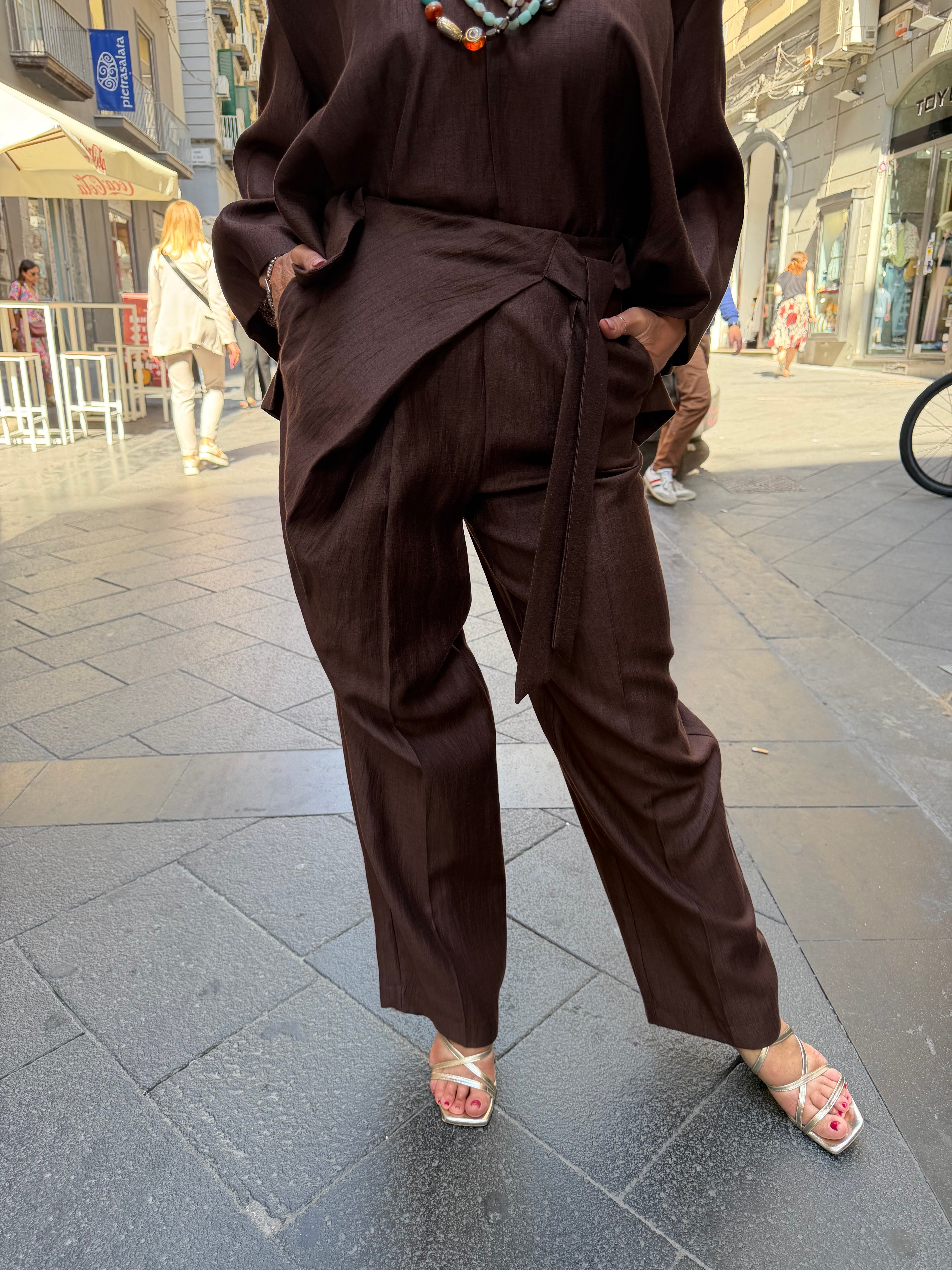 Pantalone misto lino con fusciacca Kaos Donna