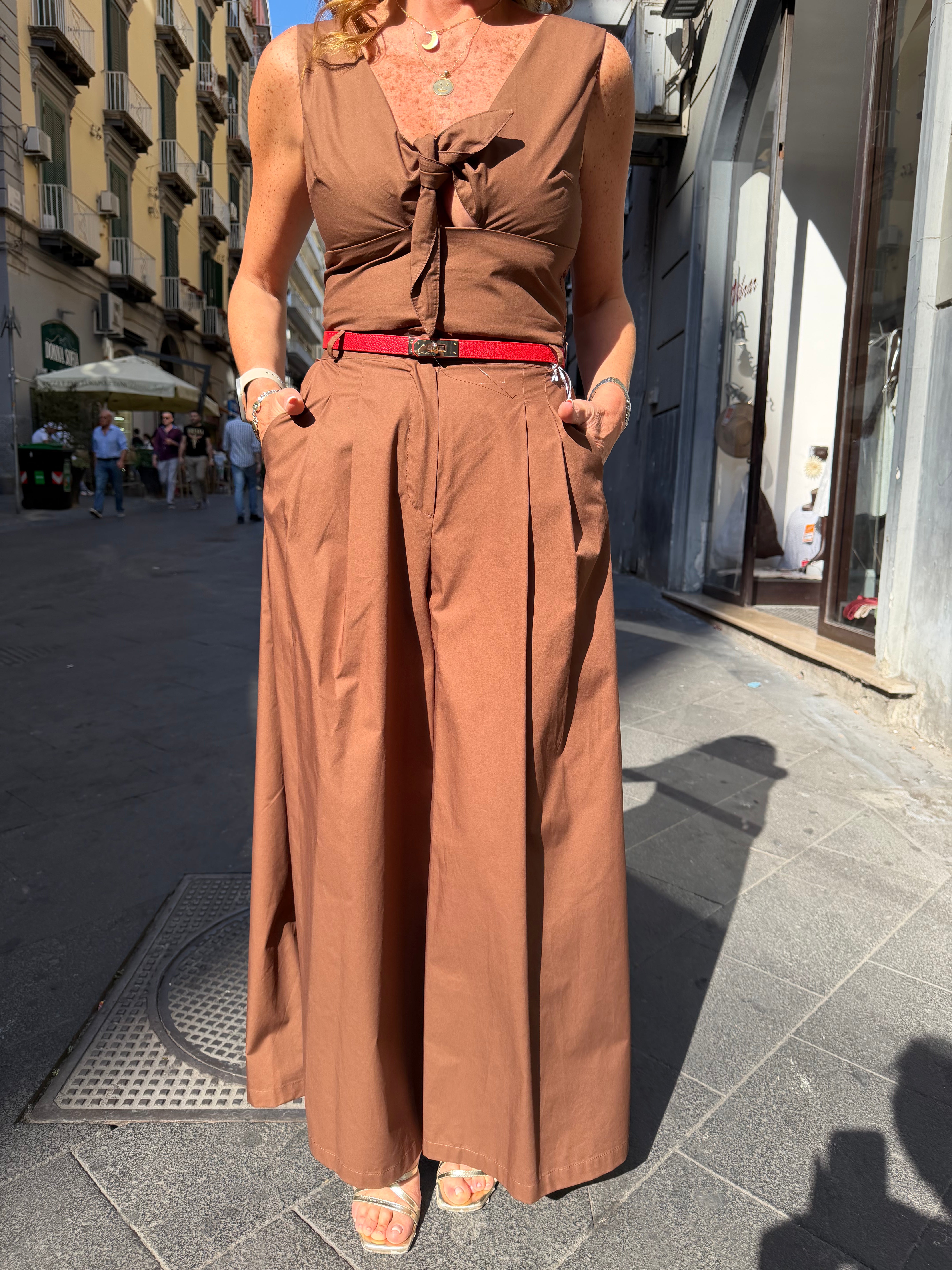 Pantaloni palazzo con pinces in cotone Imperial