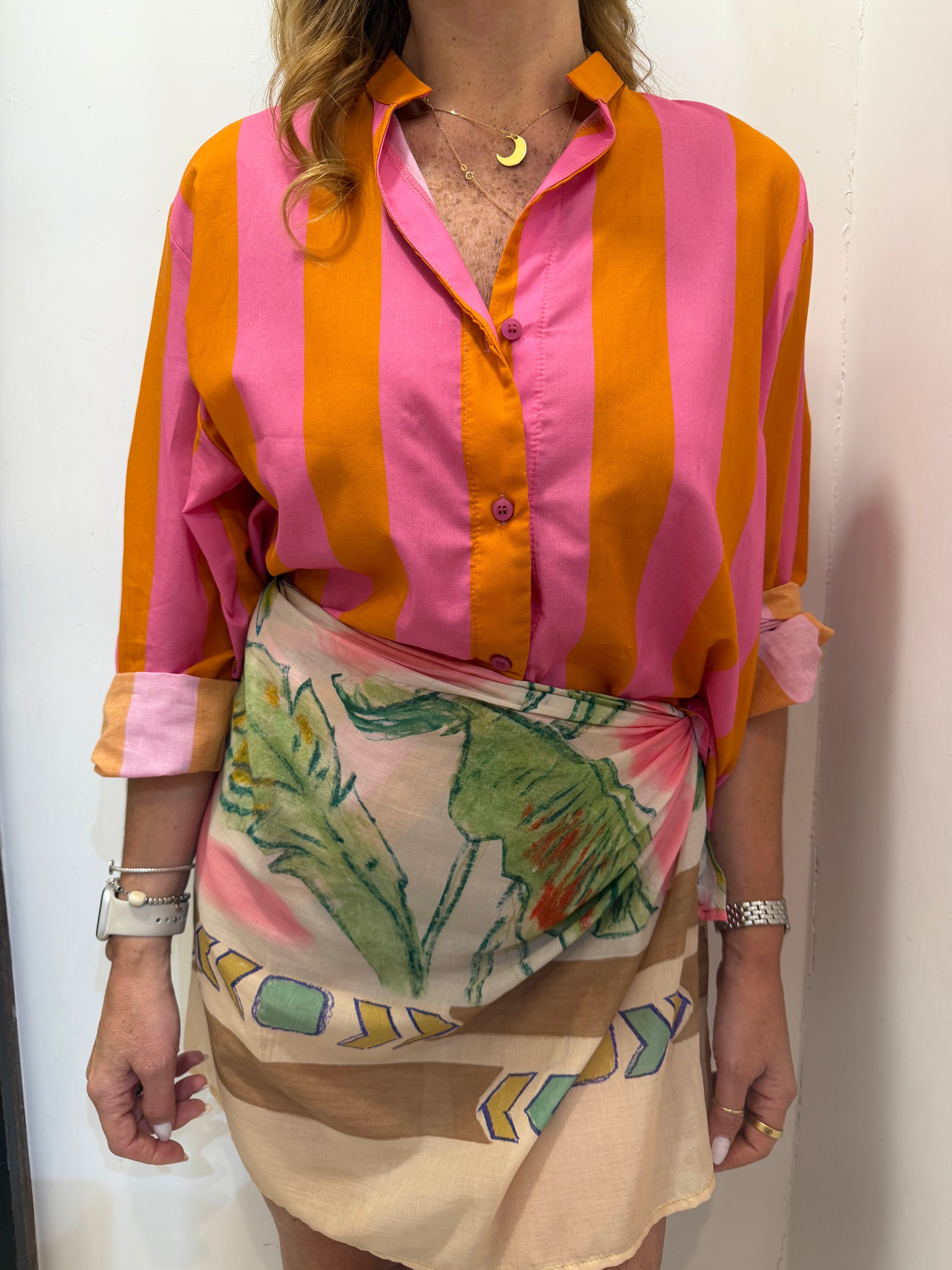 Camicia fantasia con collo alla coreana Angela Davis