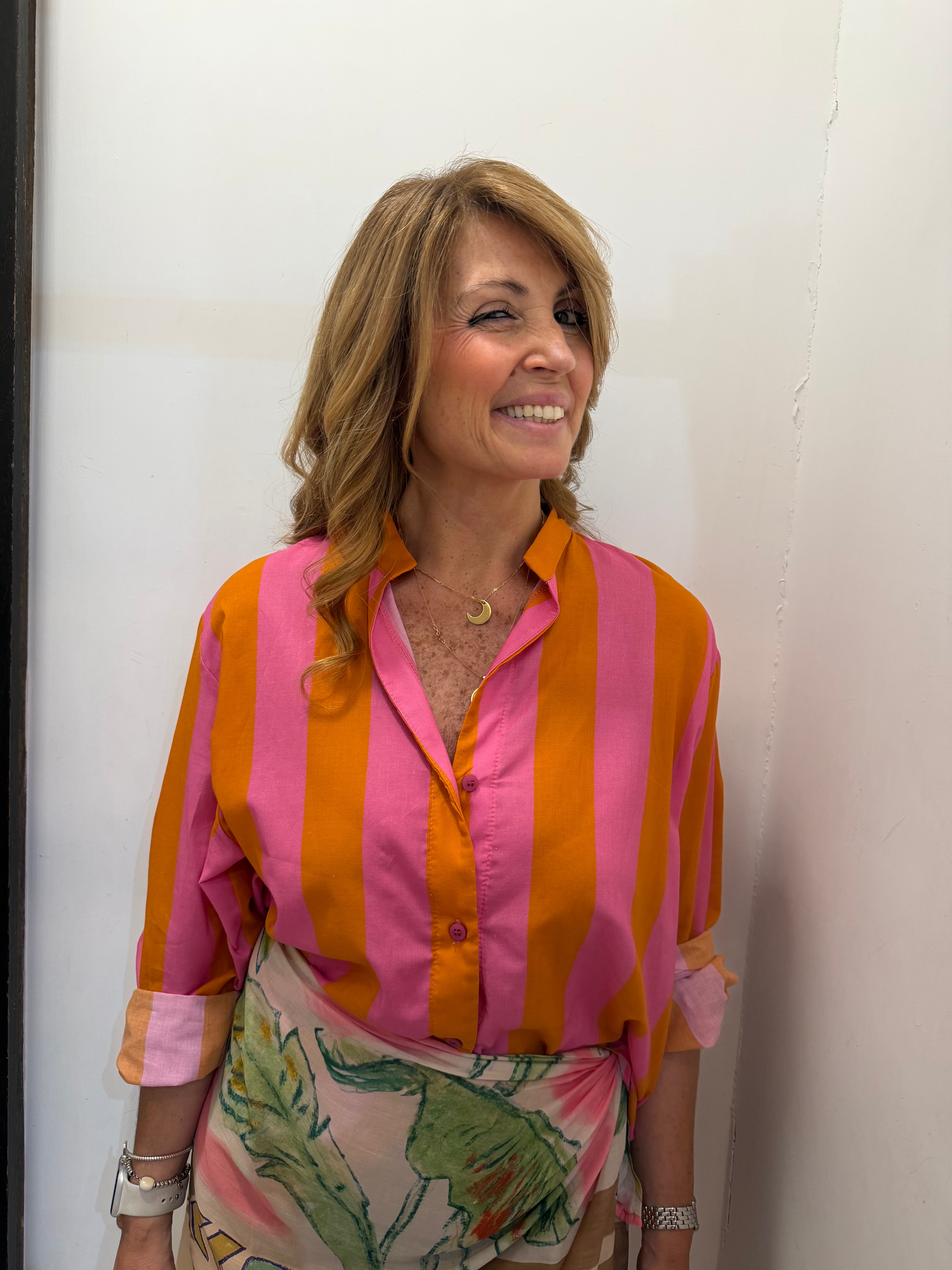Camicia fantasia con collo alla coreana Angela Davis