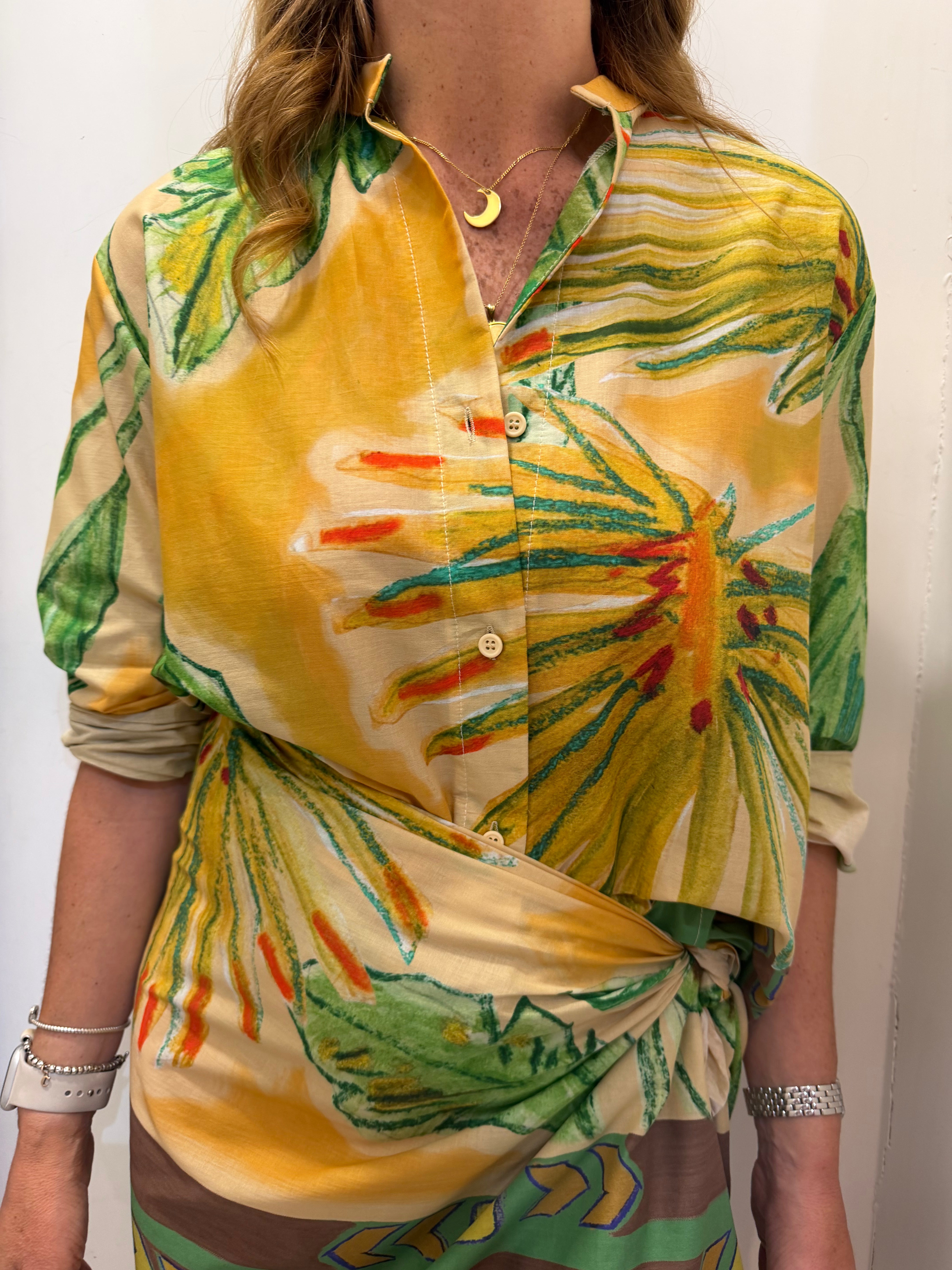 Camicia fantasia con collo alla coreana Angela Davis