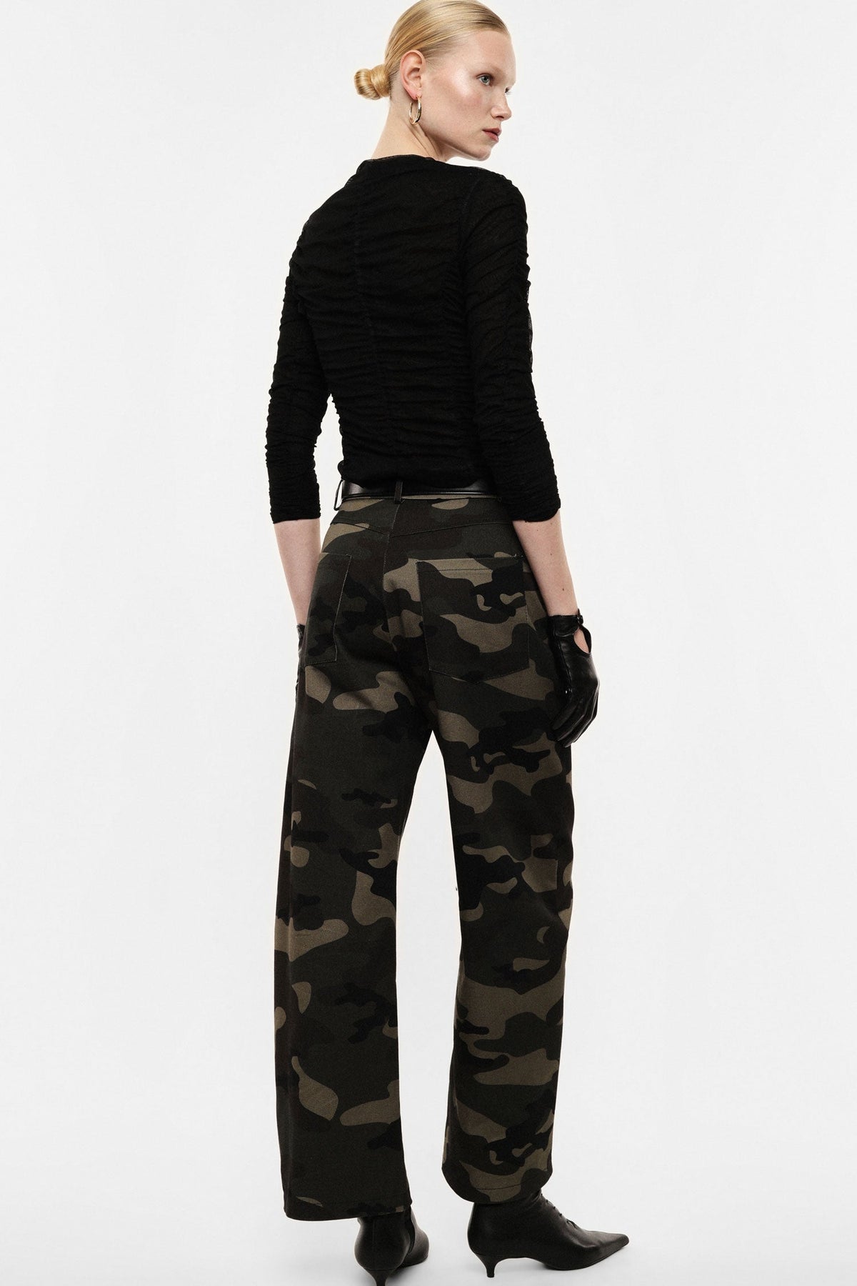 Pantaloni palazzo ampi stampa mimetica vita alta MILITARE - IR