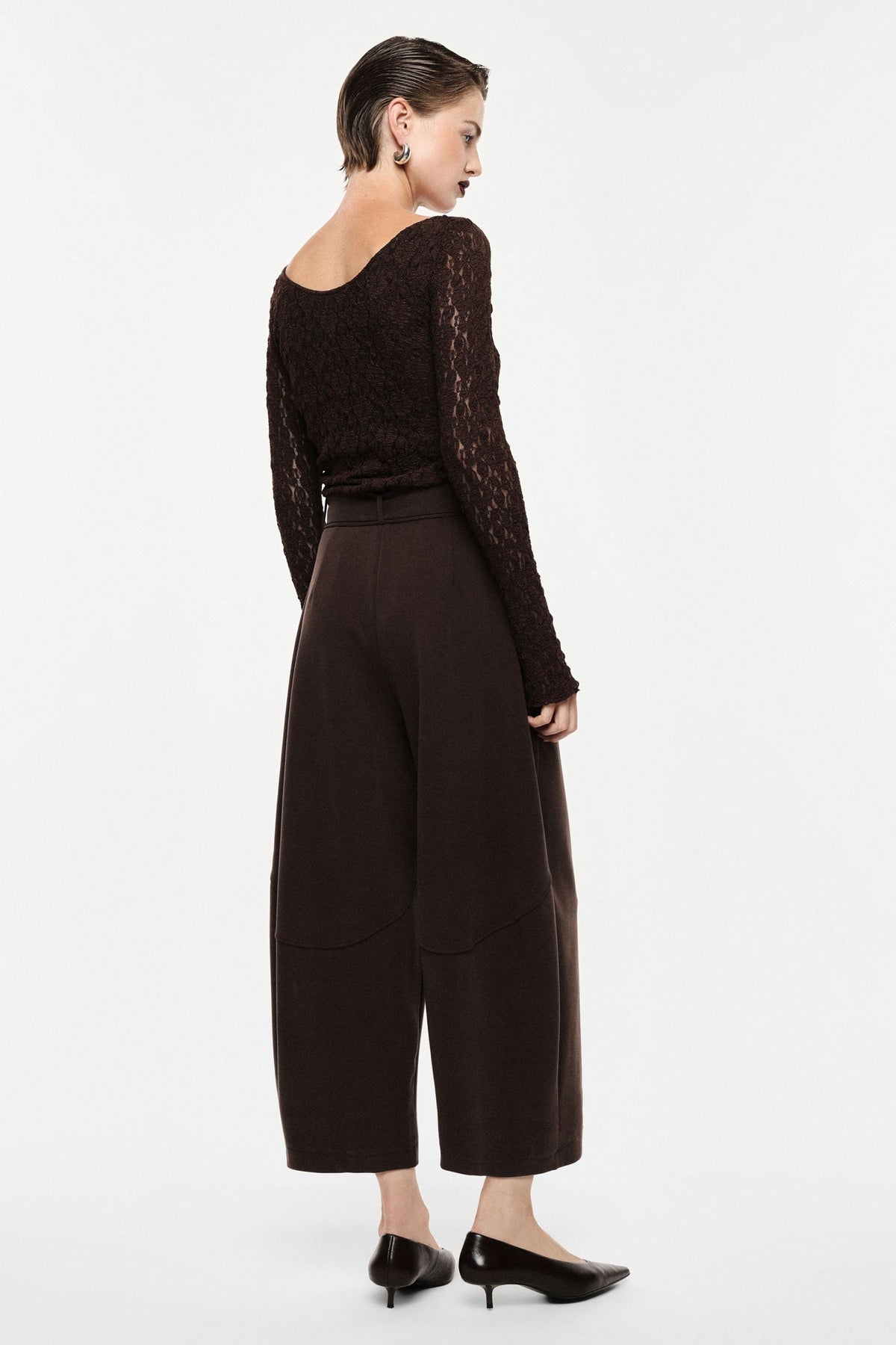 Pantaloni palazzo cropped con cintura e pince MORO - IR
