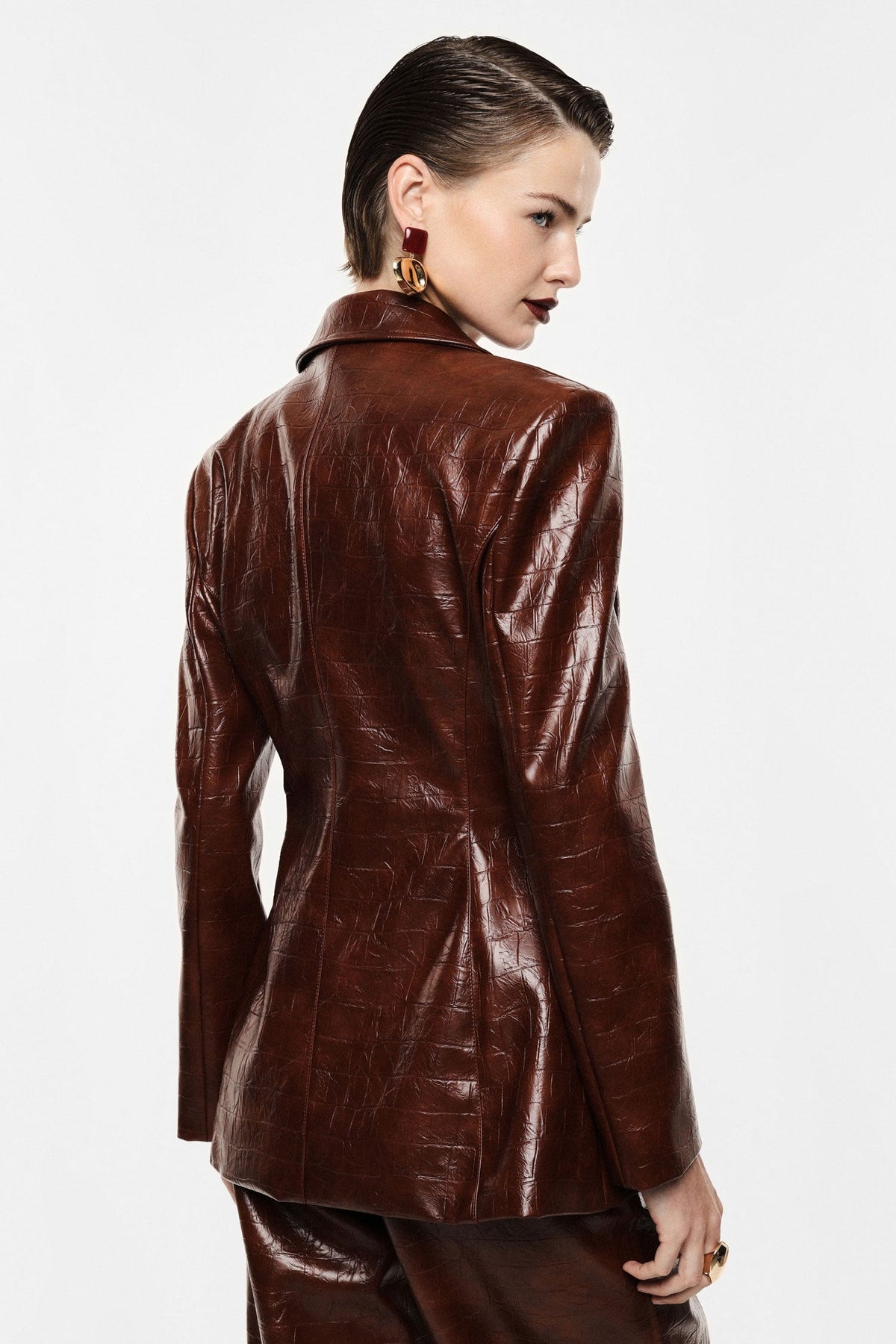 Blazer monopetto in similpelle effetto coccodrillo TABACCO - IR