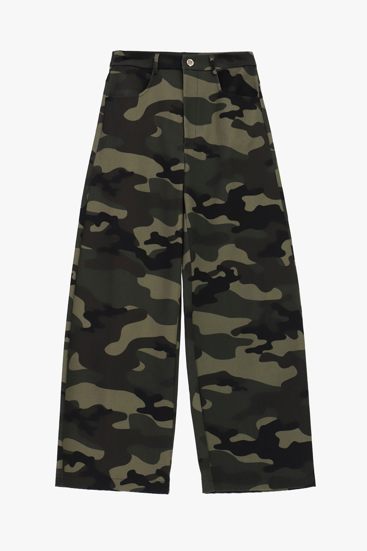 Pantaloni palazzo ampi stampa mimetica vita alta MILITARE - F