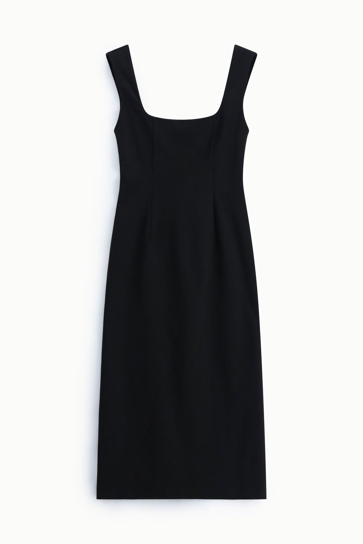 Abito midi con scollo quadrato e spalline larghe NERO