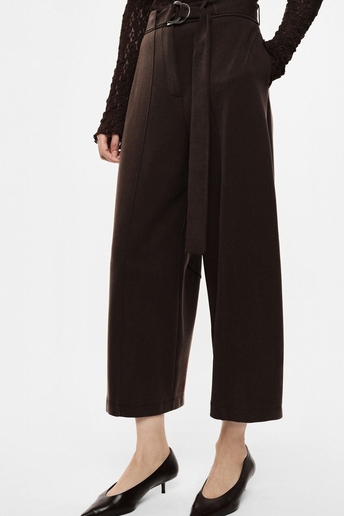 Pantaloni palazzo cropped con cintura e pince MORO - IL