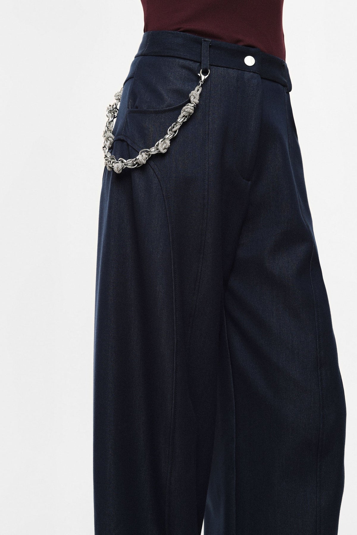 Pantaloni palazzo vita alta con catena decorativa BLU DENIM - IL