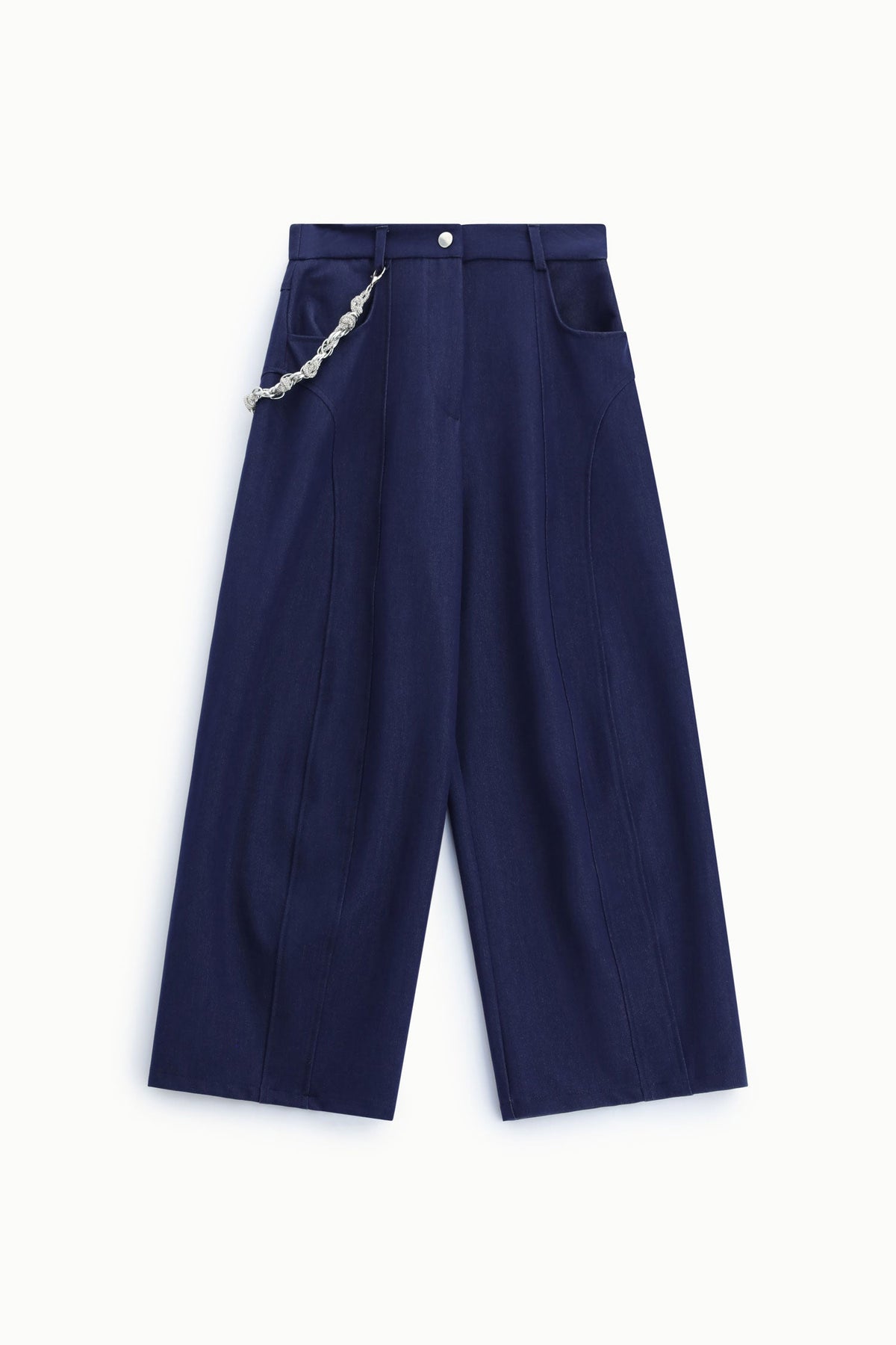 Pantaloni palazzo vita alta con catena decorativa BLU DENIM - F