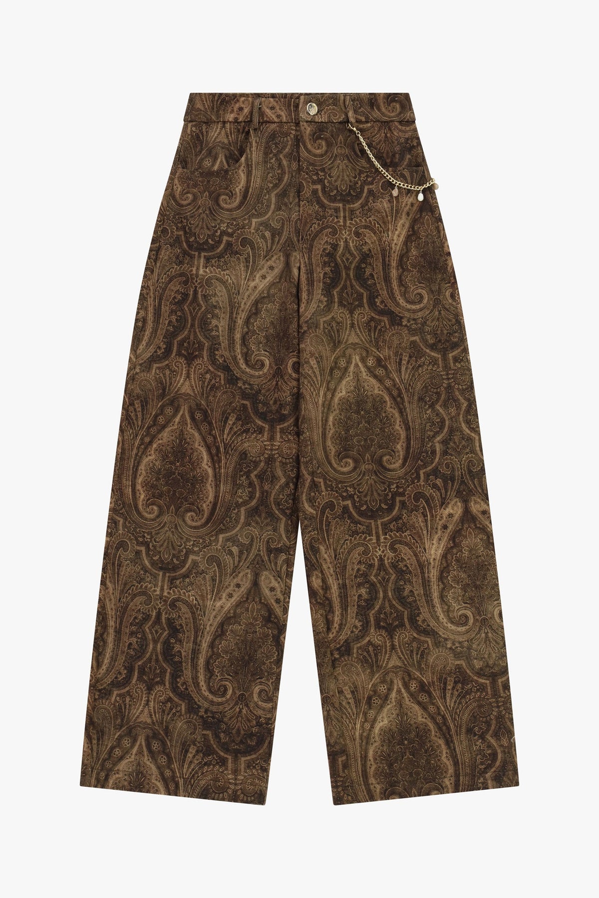 Pantaloni palazzo stampati catena decorativa BEIGE/MORO - F