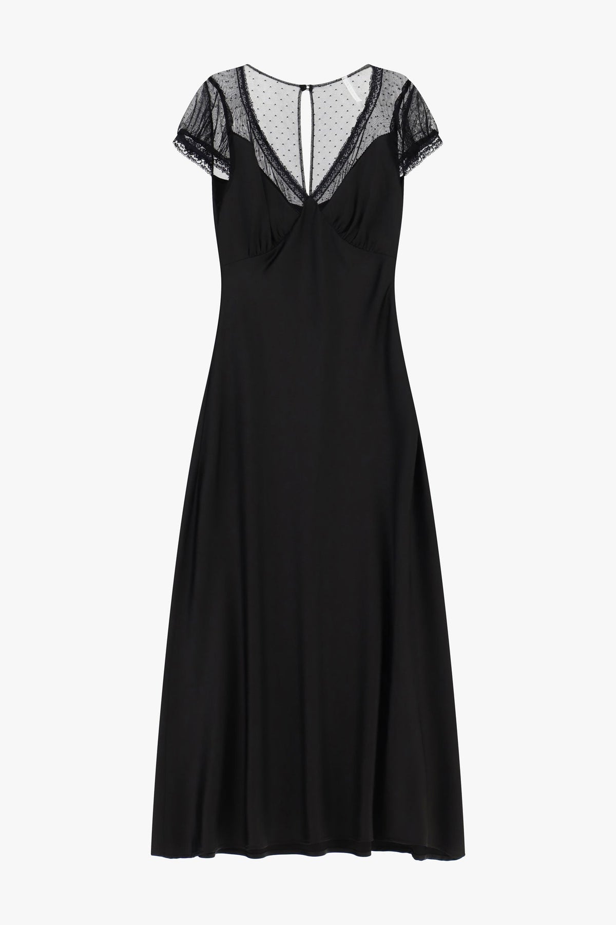 Abito midi con maniche in tulle a pois NERO
