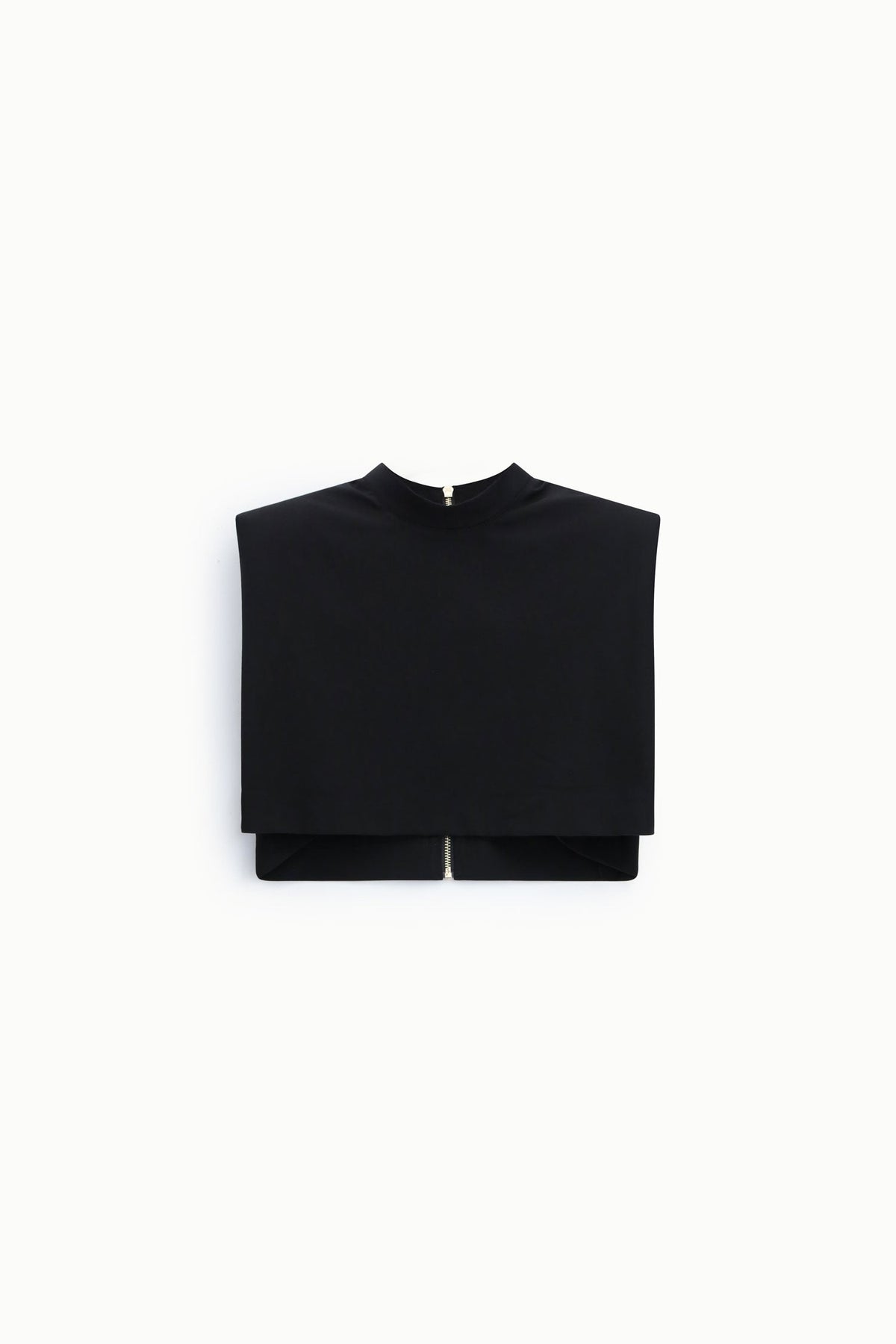 Top smanicato con zip frontale e collo alto NERO