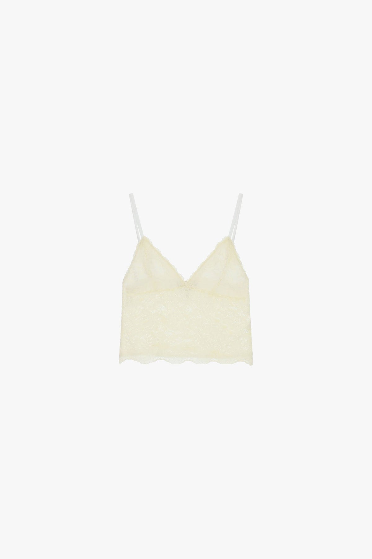 Top corto pizzo stampato con spalline sottili LATTE - F